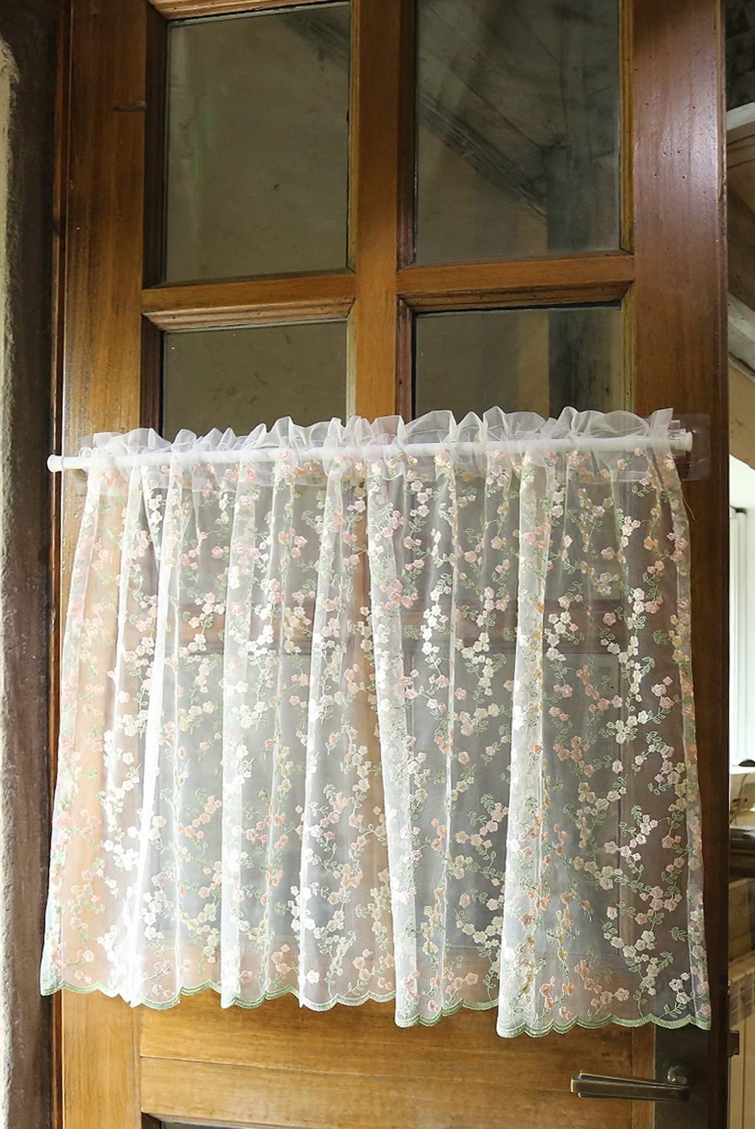 A.Monamour Gardine Scheibengardinen Kurzstores Transparenter Voile Vorhang Blumen Stickerei Texturiert Kurzgardinen Küchengardine Küchenvorhang Küche Vorhang Fenster Kurz Stores Bistrogardine
