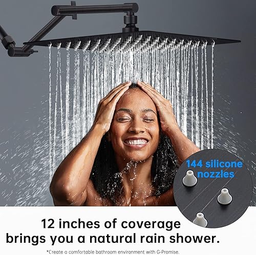 Miniatura 2 de G-Promise Cabezal de ducha tipo lluvia de metal de 12 pulgadas con brazo de extensión ajustable de 15 pulgadas, cabezal de ducha de lluvia de alta