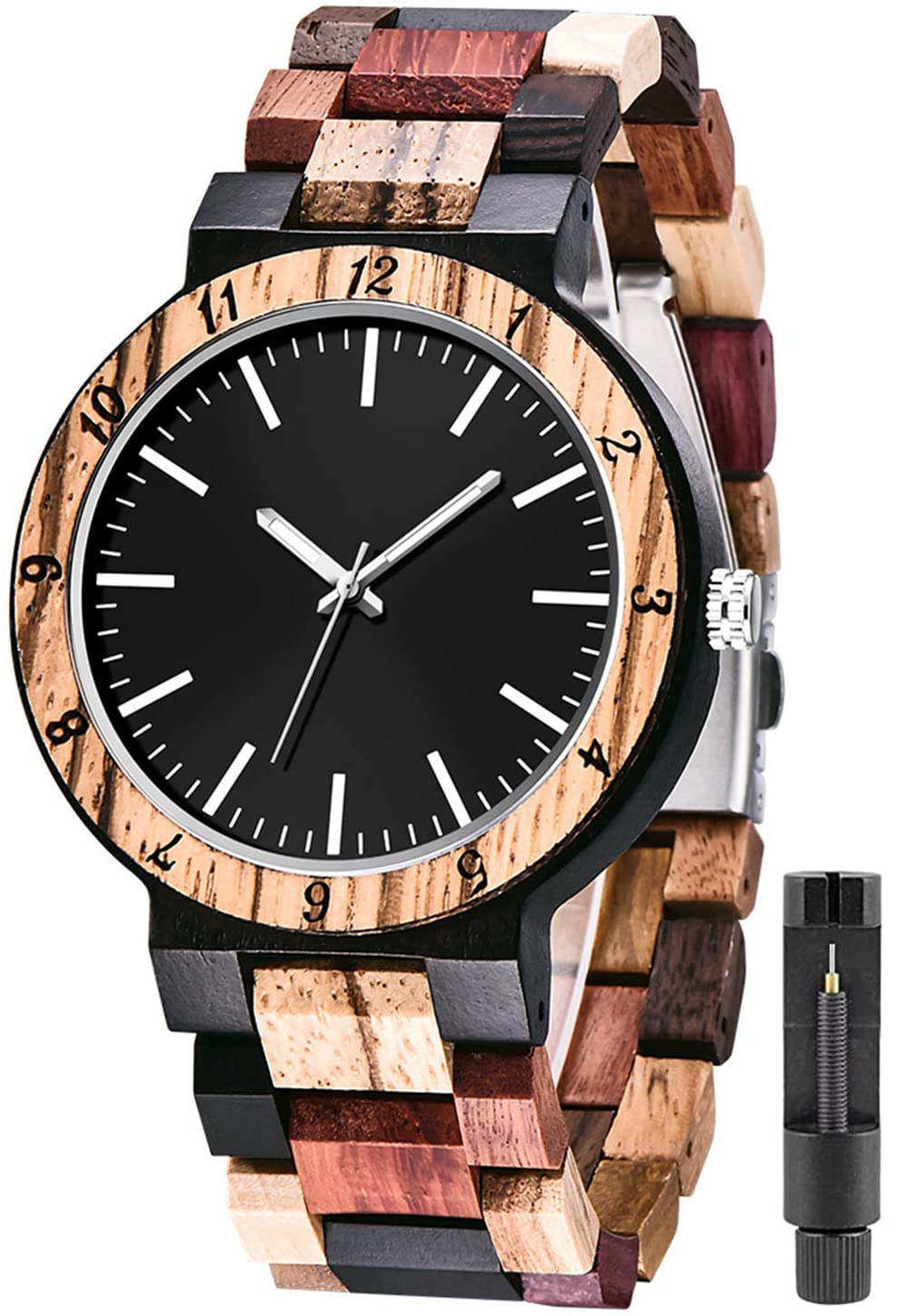 Tiong Wood Watch Handmade Bamboo Analog Quartz Foldover Clasp Wood Strap Wooden Watches for Men Christmas Thanksgiving Birthday Gift Fathers Days, black, Quartz Movement (B08R9WWMMJ) Amazon Price History, Amazon Price Tracker