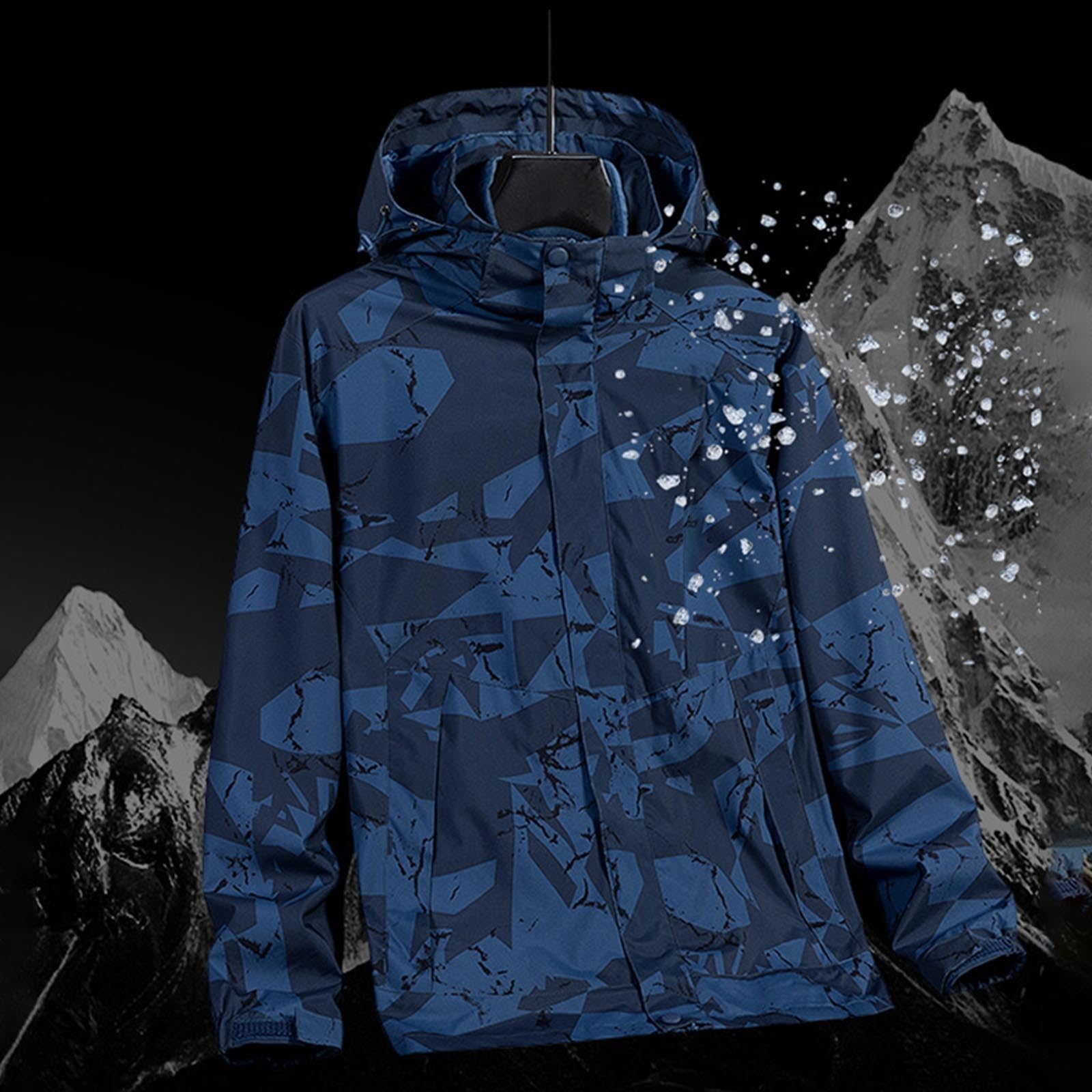 Giacca impermeabile da uomo, con cappuccio, taglio sportivo, per il tempo libero, alla moda, stampata, per il fitness, giacca a vento, Blu, XXXXXL