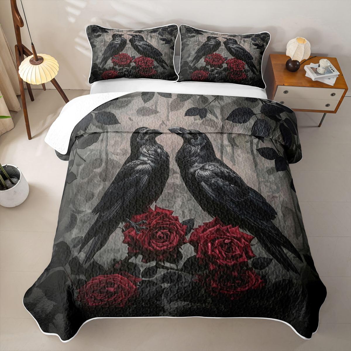 Homewish Set copripiumino matrimoniale coppia corvo 3 pezzi