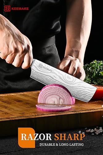 Miniatura 5 de KEEMAKE Nakiri - Cuchillo para carne cuchillo de cocina afilado de 7 pulgadas para cortar cuchillos de cocina de verduras, acero inoxidable