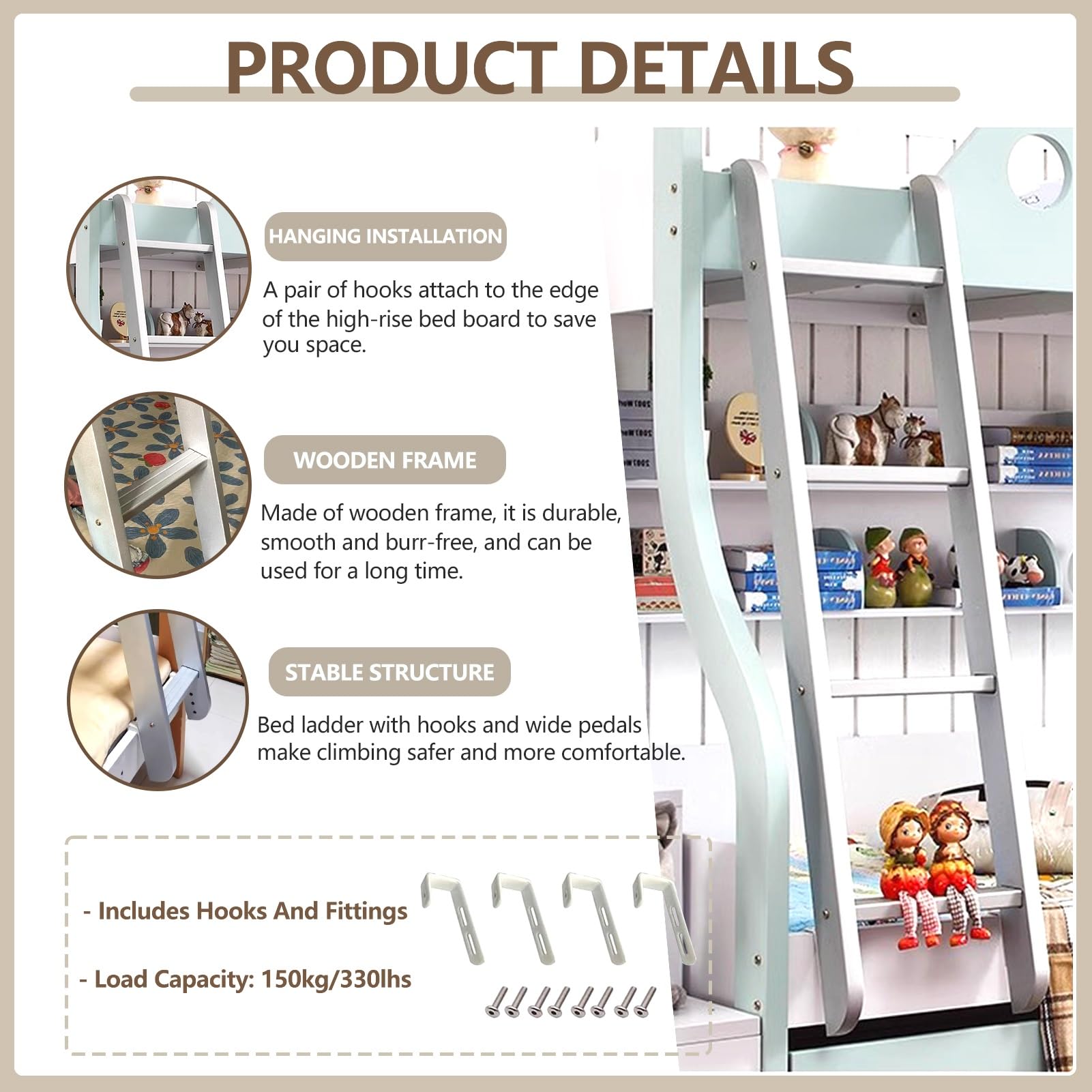 Aluminum Folding Bunk Bed Ladder With Handrails 5.5ft 5.5ft Aluminum ...