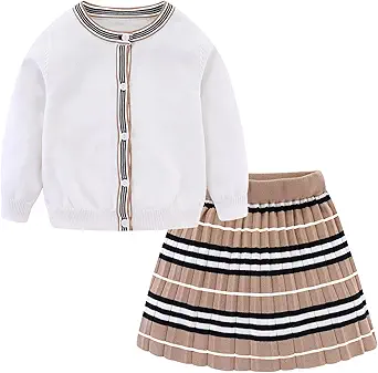 Mud Kingdom Cute Little Girls Ribbed Knit Cardigan Skirt Set School Style