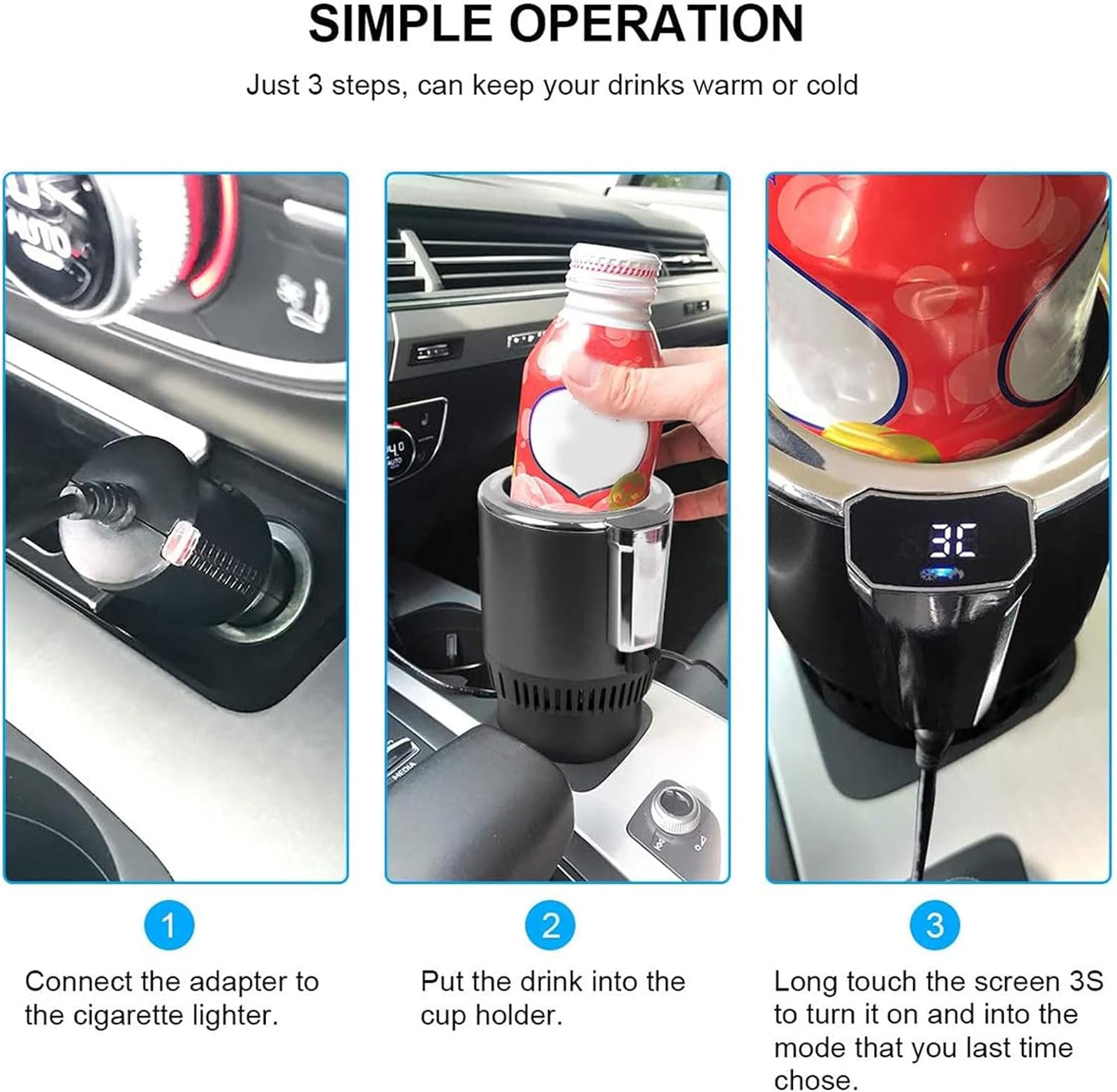 Lesunbak Refroidisseur Et Chauffe-Café Voiture 2 En 1 - Extenseur Tasse Antidérapant Avec Écran LCD