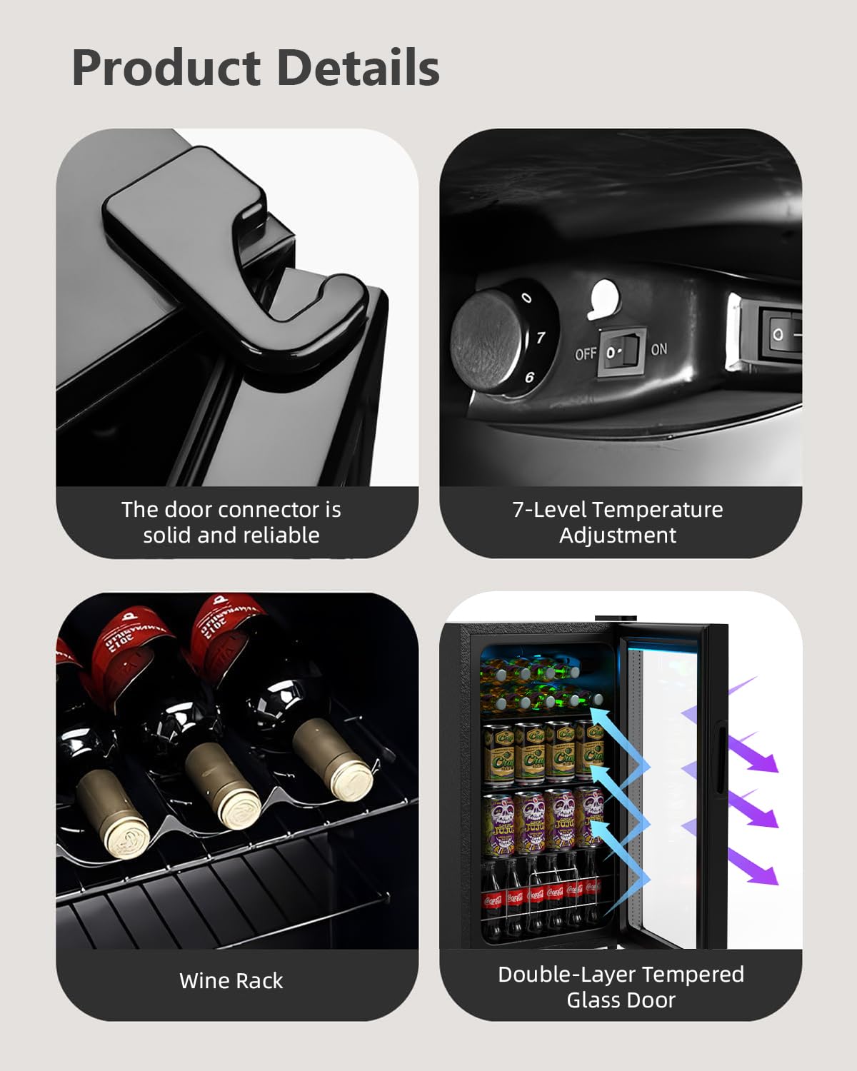 Geekman Beverage Refrigerator Cooler, 120 Cans Freestanding Beverage Fridge With Double-Layer Glass Door， Mini Fridge Beverage With Adjustable Removable Shelving, Perfect For Beer, Wine, Soda And More on Fridge.com - View 6