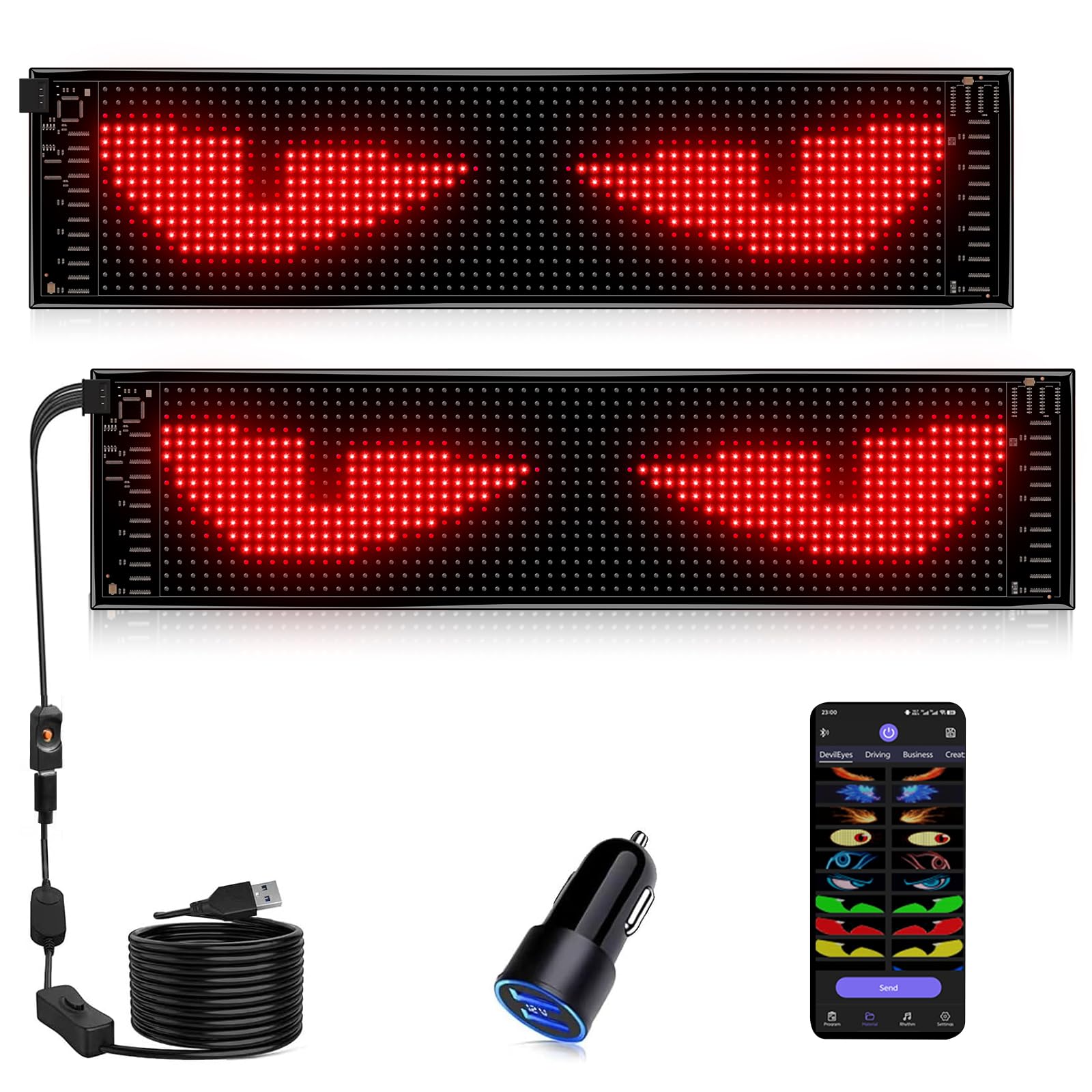 2 sztuki programowalnych wyświetlaczy LED (37 x 9,2 cm) – elastyczny panel LED z automatyczną synchronizacją i zegarem cyfrowym – USB 5 V do witryn sklepowych, reklam, sklepów, idealny jako