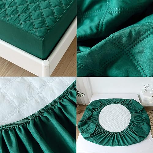 Miniatura 7 de vctops Sábana bajera acolchada impermeable, protector de colchón ultra suave, elástico y ajustable con bolsillo profundo (verde, individual)