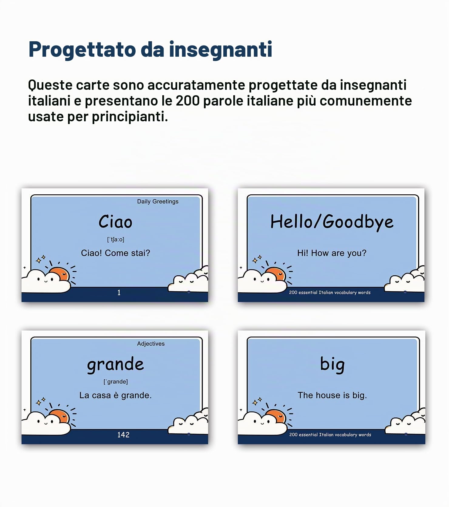 200 Flash card essenziali per vocabolario con parole italiane per principianti adulti | Impara l'italiano per principianti adulti