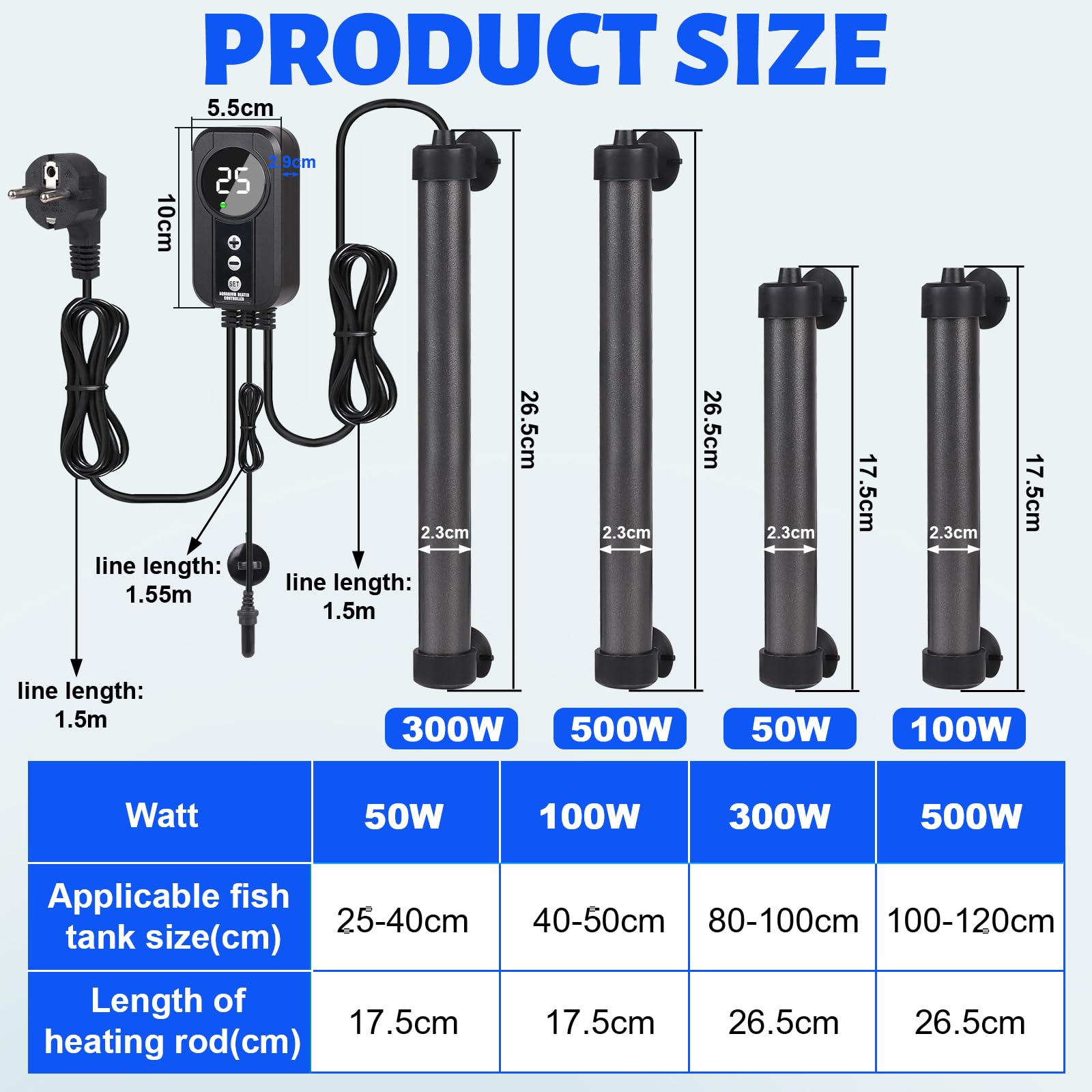 EXLECO Chauffage Aquarium 300W Thermoplongeur Titane avec Contrôleur LED Capteur Température Réglable 100-120L