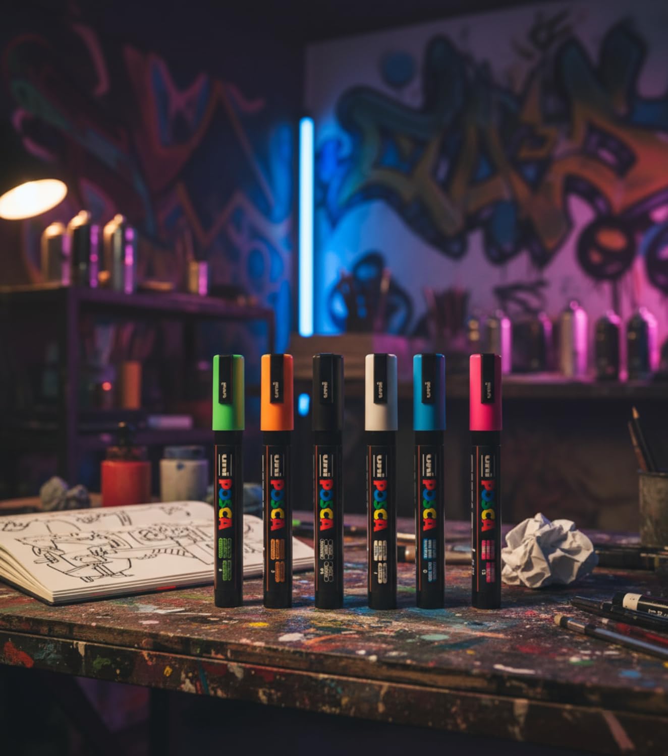 POSCA Uni Mitsubishi Pencil – Maxi-Pack mit verschiedenen Spitzen und Farben – 14 Marker für Farbe auf Wasserbasis – inkl. Tasche | Uni Mitsubishi Pencil – PC1MC PC3M PC5M – 12 deckende Farben, permanent auf porösen Oberflächen