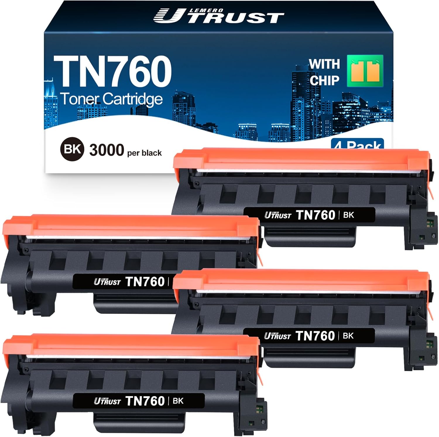 Compatible TN760 Toner Cartridge Replacement for Brother TN760 TN730 TN-760 TN-730 Toner High Yield Fits MFC-L2710DW MFC-L2750DW DCP-L2550DW HL-L2350DW HL-L2395DW HL-L2370DW (Black, 4 Pack)