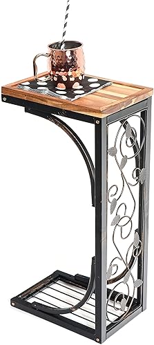 Vista 10 de Trademark Innovations Mesa auxiliar de madera de acacia con 2 meriendas, diseño de voluta Diseño de pergamino