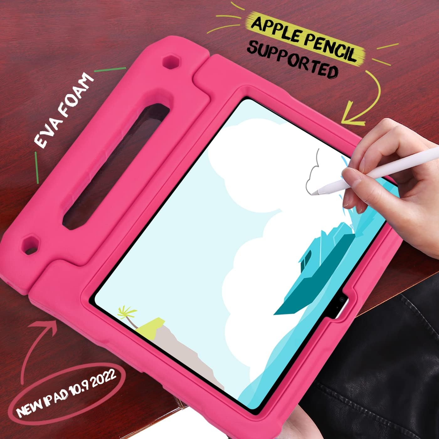 HDE Case for iPad 10th Generation 10.9 inch for Kids with Built-in Screen Protector Shockproof Cover with Multi Angle Viewing Handle Stand Hot Pink
