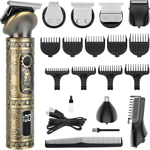 Hair Clippers Beard Trimmer for Men, Apiker Professional Cordless Rechargeable Hair Trimmer Shaver Set for Barber and Home, Zero Gapped T-Blade Electric Beard Grooming Hair Cutting Kit 6 in 1