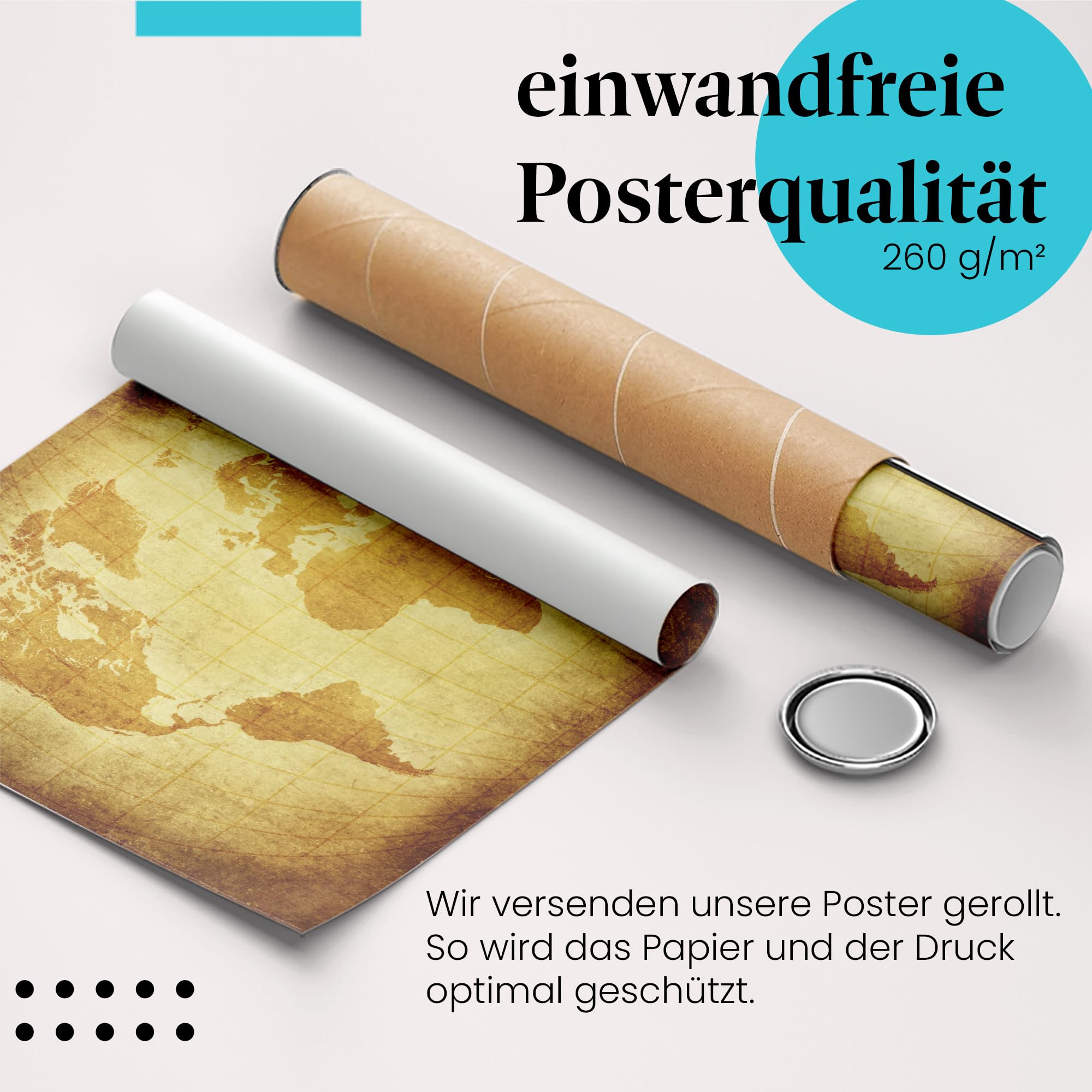 Postereck - 0273 - Vinatge Weltkarte, Erde Kontinente Karte - Unterricht Klassenzimmer Schule Wandposter Fotoposter Bilder Wandbild Wandbilder - Leinwand - 100,0 cm x 75,0 cm