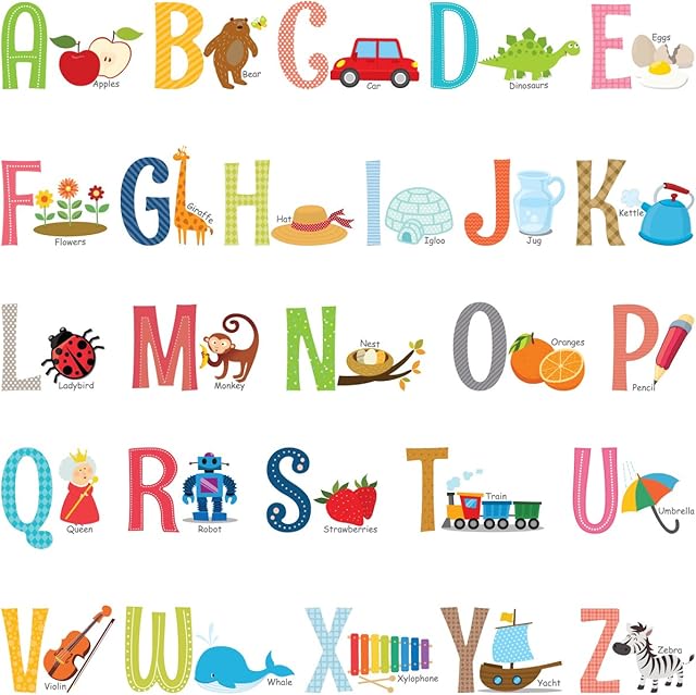DECOWALL DS-8023 Alphabet ABC with Pictures (Small) Kids Wall Stickers Decals Peel and Stick Removable for Nursery Bedroom Living Room Art murals Decorations