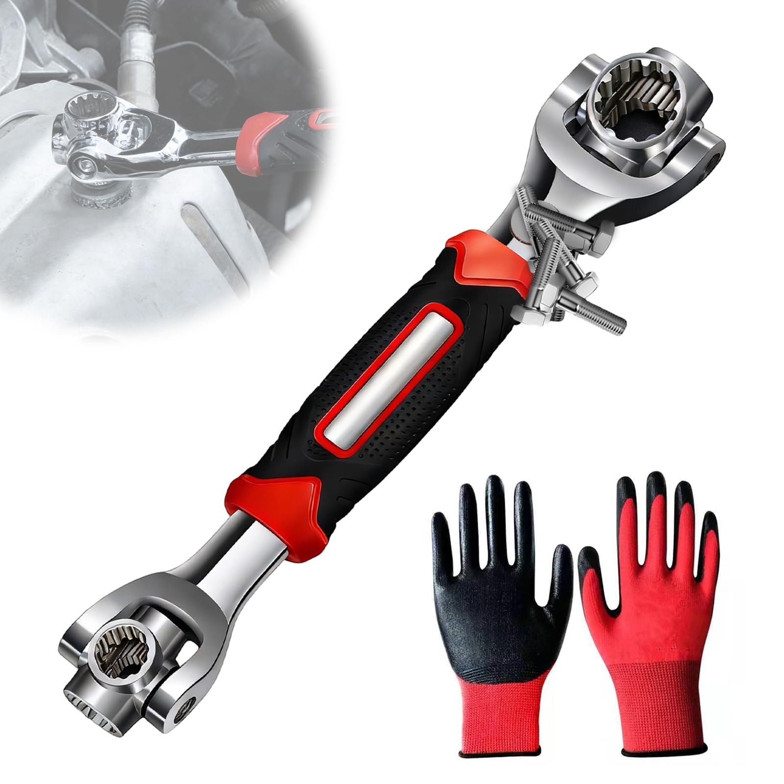 52 in 1 Universal Socket Wrench Set - Stainless Steel Magnetic Ratchet Spanner Tools for Men with Work Gloves, Standard & Metric Fasteners, Stubby & Tap/Bush/Compression Use, Gift for Electricians
