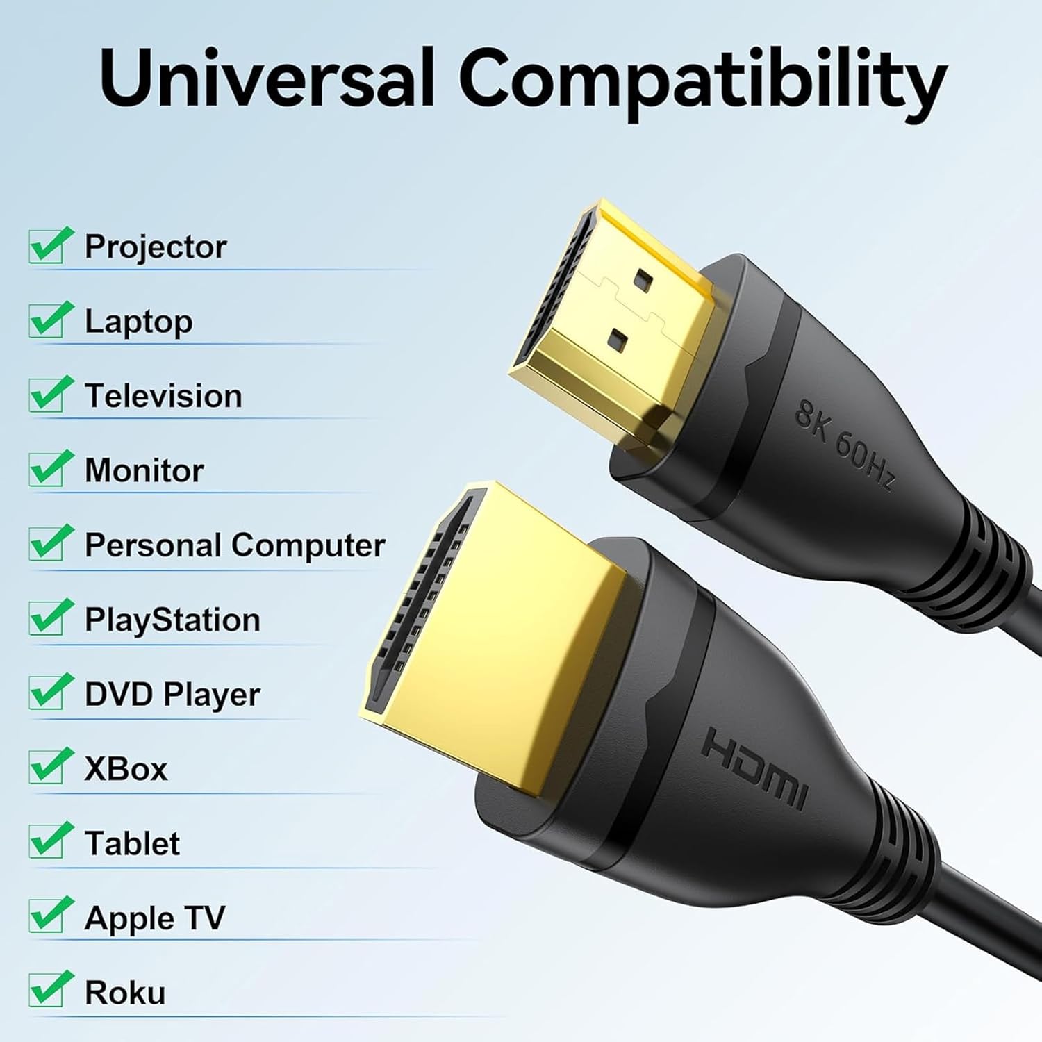 8K HDMI Cable 6ft 5 Pack, 48Gbps High Speed Braided HDMI 2.1 Cable, Supports 8K@60Hz, 4K@120Hz, eARC, HDR10, Dolby Vision, for PS5,Xbox,Roku TV,PC