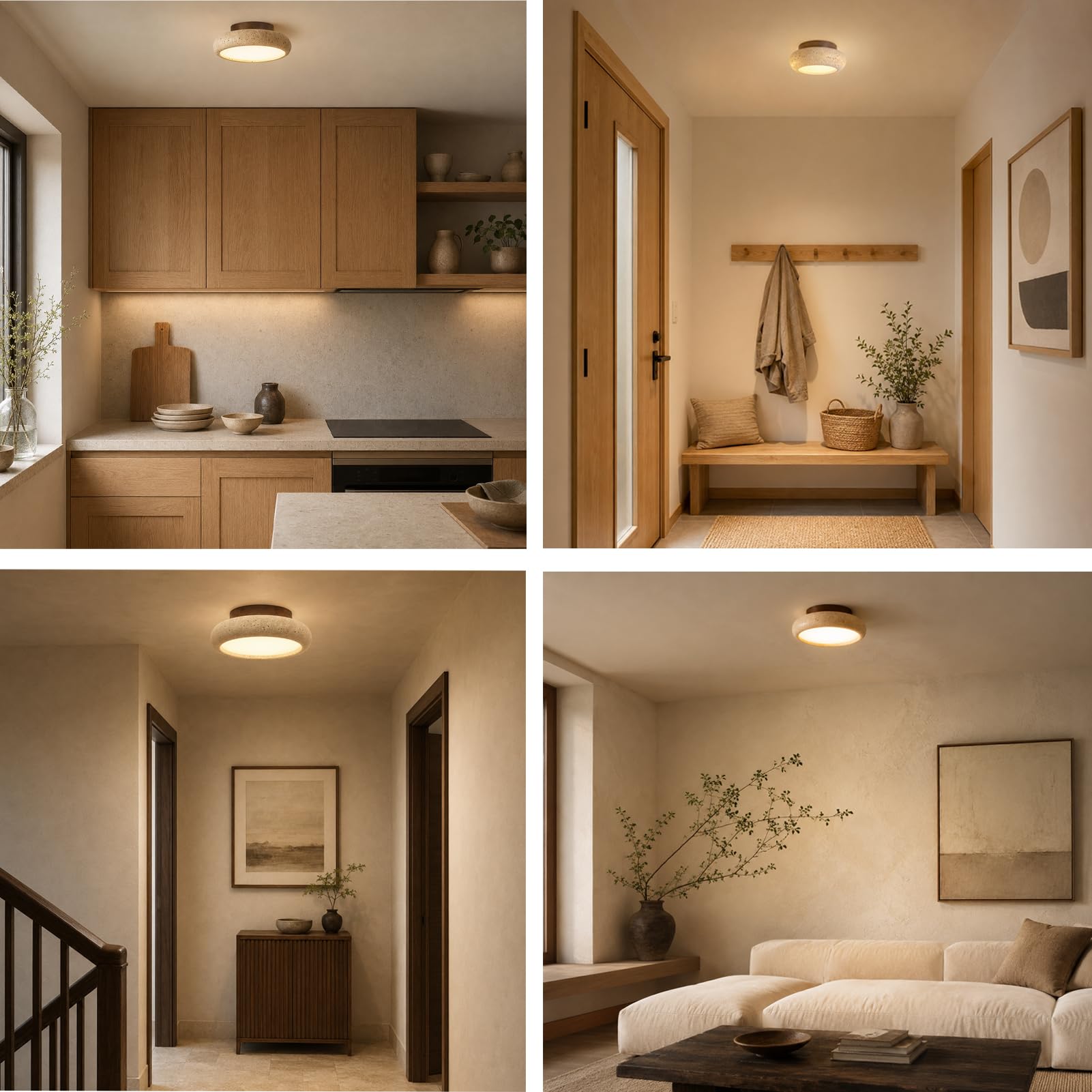 Travertin-Deckenleuchte mit LED, Wabi-Sabi Lampe, 3000 K Warmweiß ,20cm