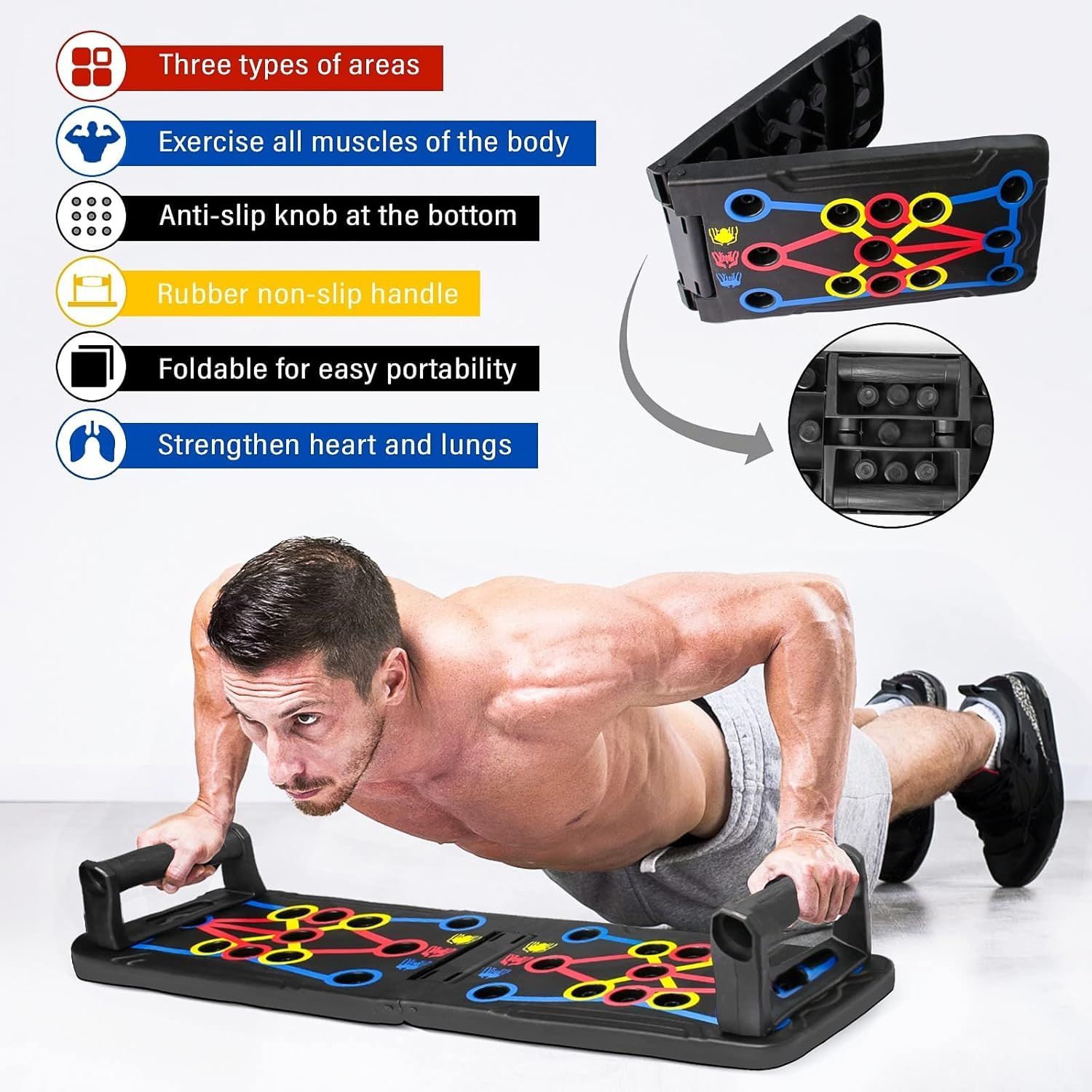 Push Up Board con Manico, Multifunzionale Sistema Pieghevole Tavola Rack per Flessioni, Portatile di Allenamento Casa Attrezzature Palestra per Allenamento Muscolare e Della Forza