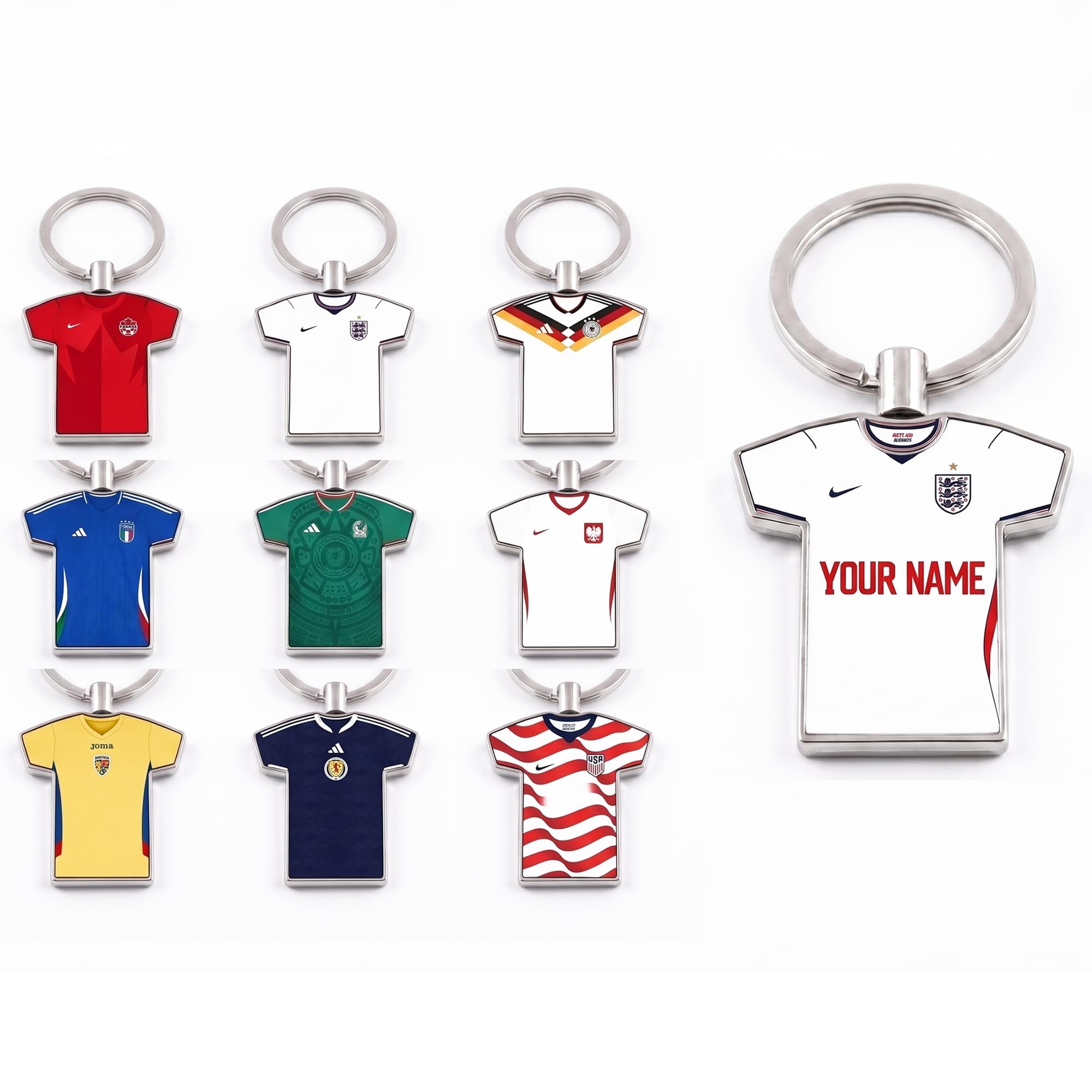 Marvellous Prints Personalised Football Shirt Keyring – Custom Name World Cup 2026 Soccer Jersey Keychain – Premium Metal National Team Supporter Gift