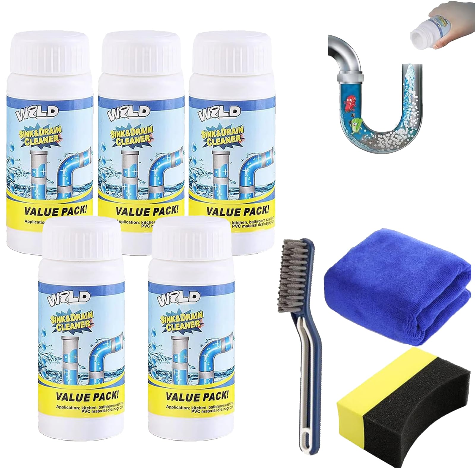 Wild Sink and Drain Cleaner, potente detergente per lavello e scarico, sbloccante Wild S-ink e D-rain, detergente in schiuma S-ink D-Rain, per cucina, bagno, WC, doccia, sicuro per tutte le superfici