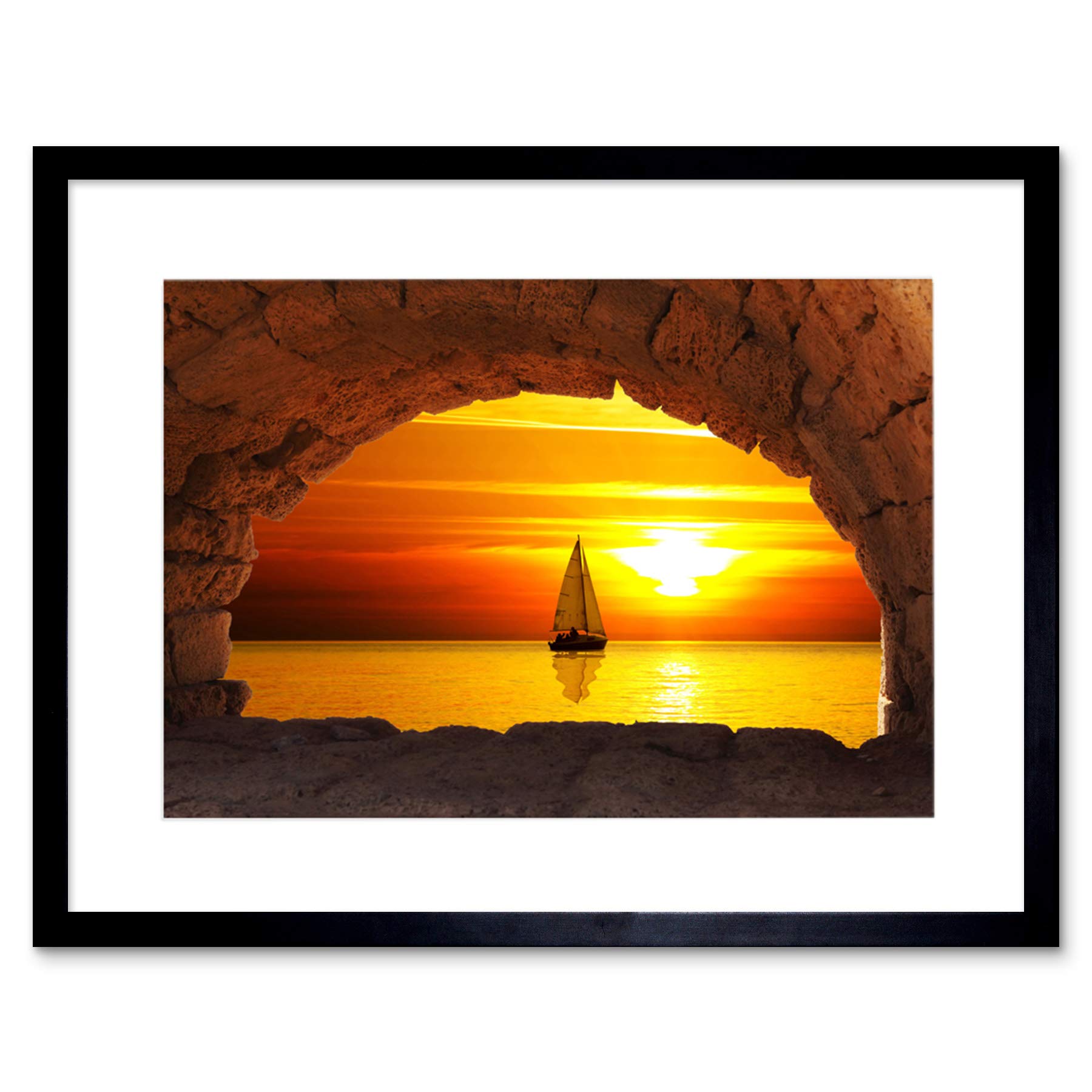 Wee Blue Coo Sailing Sailboat Bridge Arch Seascape Sunset Framed Wall Art Print