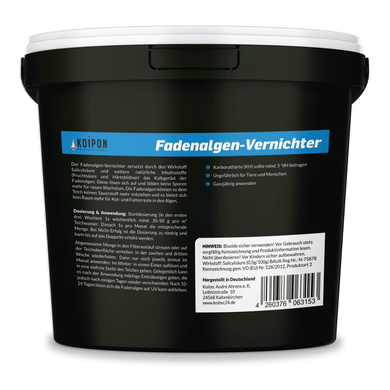 KOIPON Fadenalgen-Vernichter 1 kg, Phosphatfreie Algenbekämpfung, Fadenalgenvernichter gegen Algenwachstum und Fadenalgen im Gartenteich