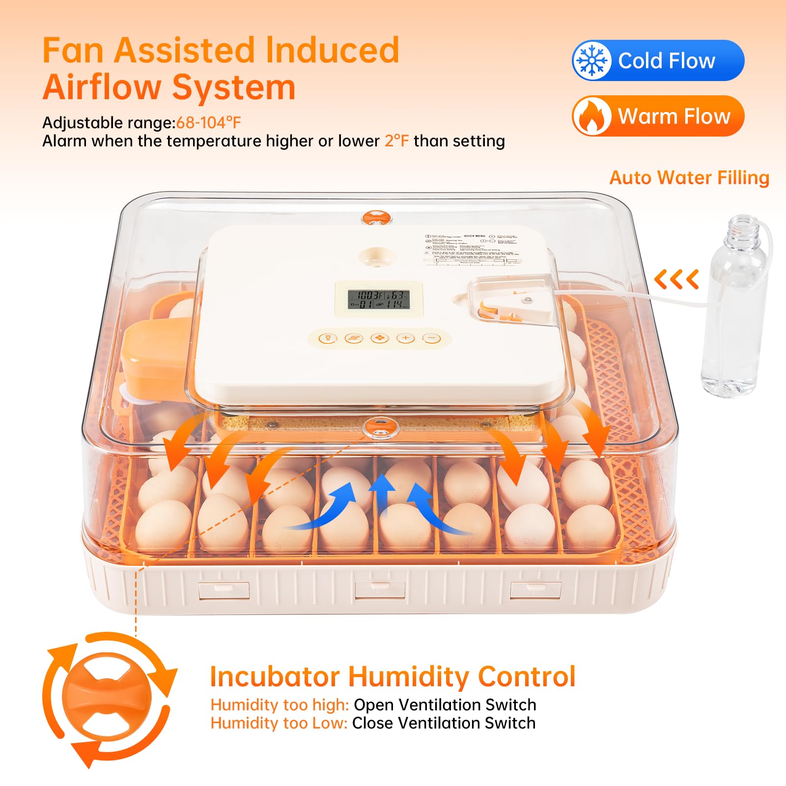 Condition photo showing As Is for 56 egg incubator for hatching eggs–smart auto turner & humidity control, 360° view, built-in candler |hatching kit with chick helmet for chicken, duck, quail | ideal for home & classroom