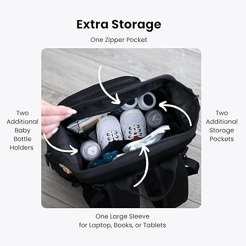 Miniatura 7 de Mochila de neopreno para pañales con estación de cambio plegable frontal, bolsa de pañales multifuncional con 2 correas para cochecito,