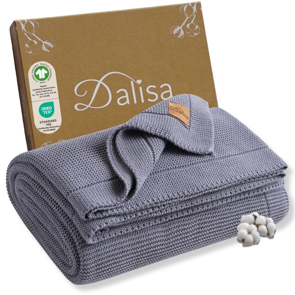 Dalisa Manta 100 % algodón orgánico de algodón turco con certificado GOTS, gruesa, acogedora y voluminosa, perfecta para sofá, cama y decoración del hogar - Boho Vintage Knit Alina (azul, 150 x 200 cm Global Organic Textile Standard OEKO-TEX STANDARD 100 Global Organic Textile Standard Global Organic Textile Standard Global Organic Textile Standard