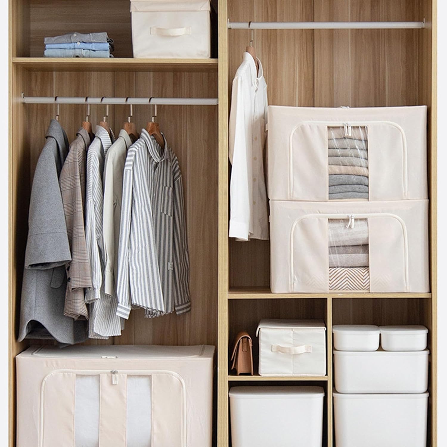 Stackable Storage Bins, Clothing Storage Boxes with Metal Frame, Foldable Oxford Fabric Clothes Organizer Bags for Household(24L)