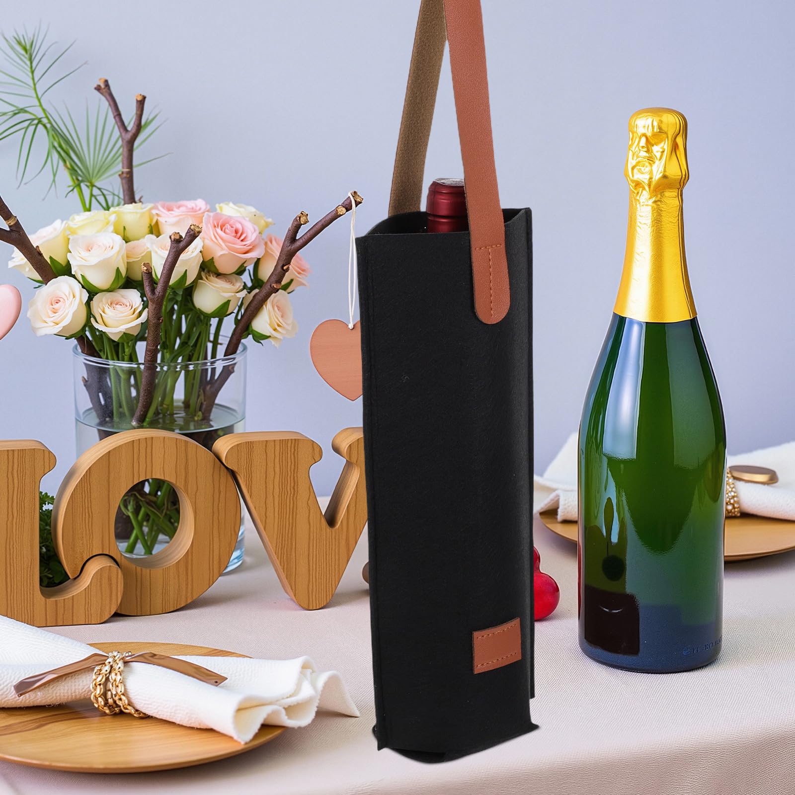 Kichvoe Lot de 10 sacs de transport pour bouteilles de vin en feutre - Sac à vin rouge 30 x 9 cm pour une utilisation en extérieur - réutilisable en feutre pour emballer les bouteilles, idéal pour