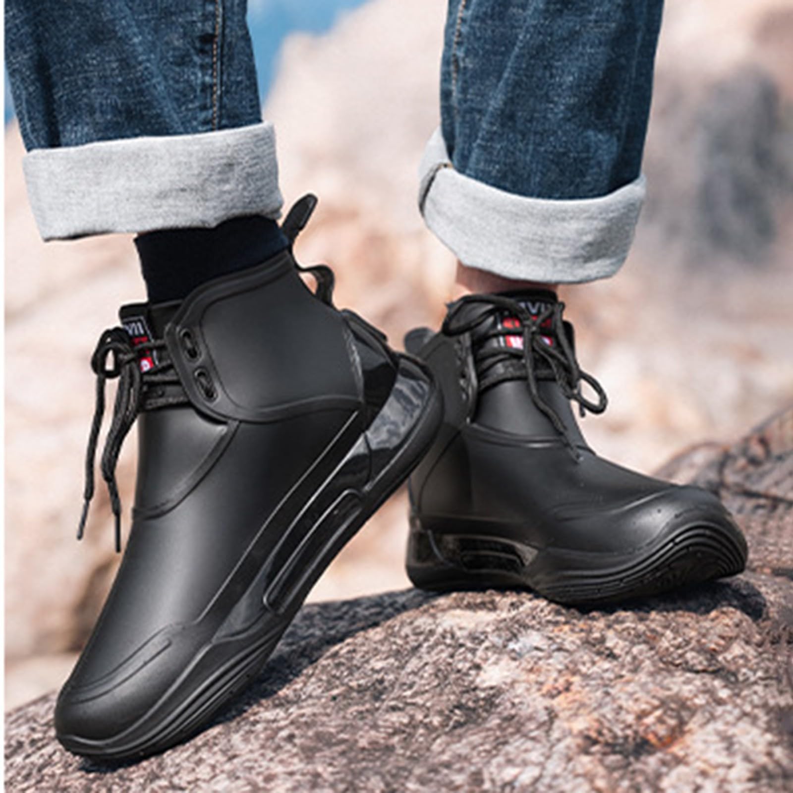Generisch Stivali da pioggia da donna, corti, estivi, con suola antiscivolo, resistenti all'abrasione, da trekking, impermeabili, leggeri da lavoro, alla moda