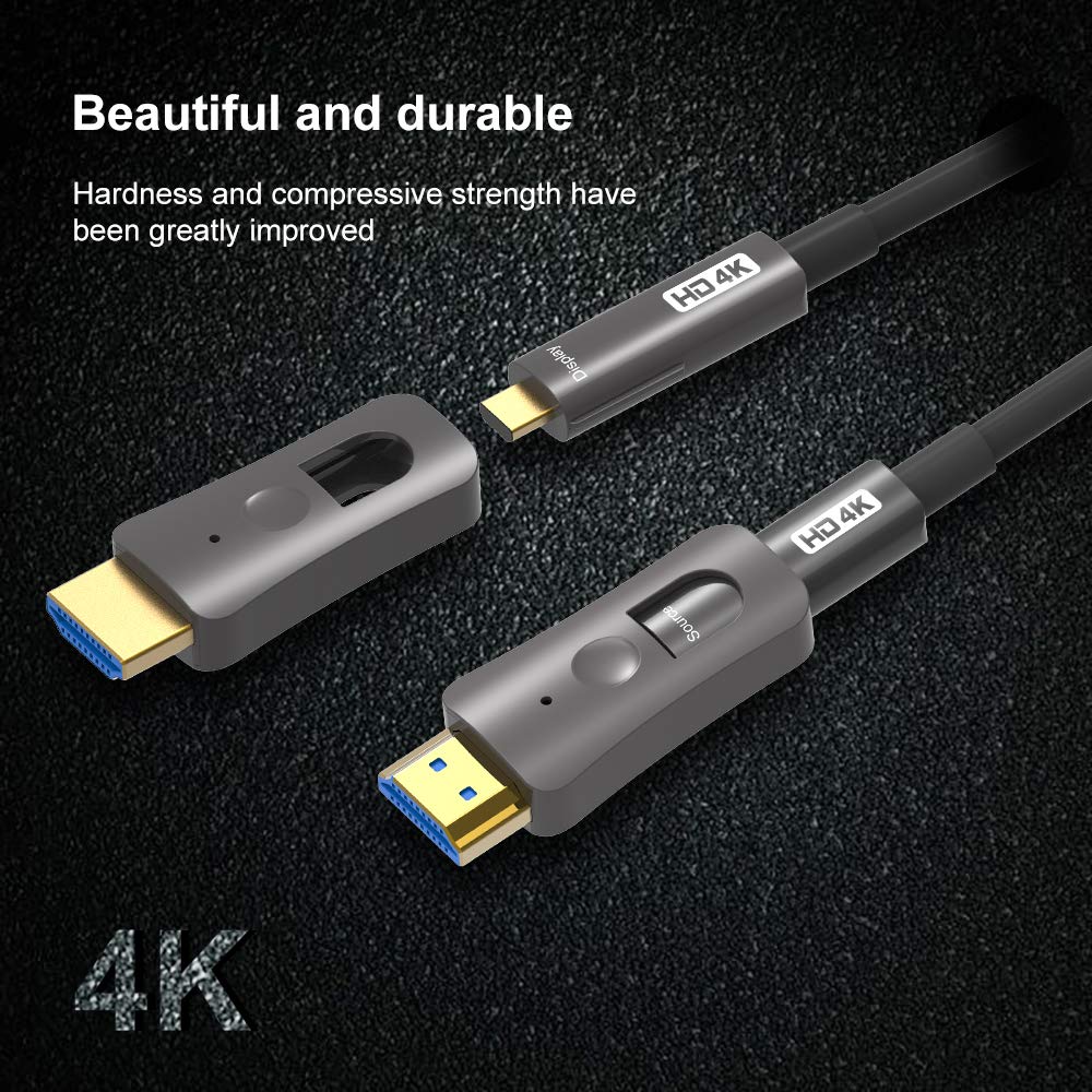 YIWENTEC Kabel światłowodowy HDMI 4k@60Hz HDCP2.2 4:4:4 wysoka prędkość 18 Gb/s HDR 3D 4K2K HDMI optyczny kabel światłowodowy z micro HDMI typu pull (20 m, 4K)