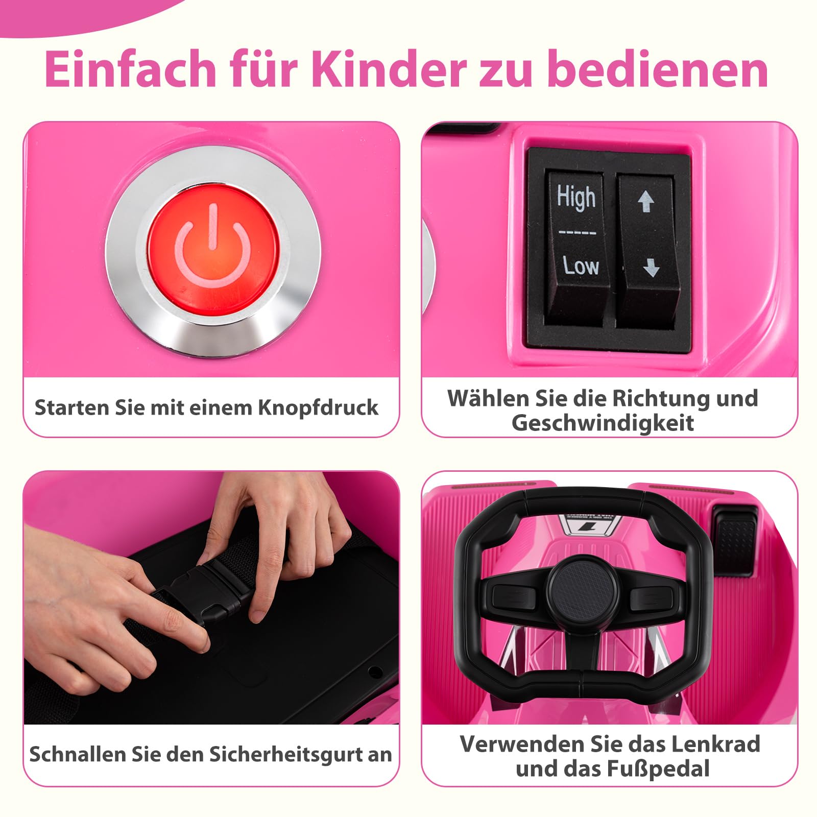 COSTWAY 3 in 1 Reinigungs Kinder Elektro Gokart, 12V Cleaning Drift Kart mit abnehmbarem Mopp, 2-4 km/h, Go Cart mit Musik, Fernbedienung & Hupe, Kinderfahrzeug Tretauto für 2-5 Jahren Kinder (Rosa)