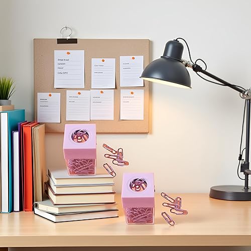 Miniatura 3 de 2 cajas de organizador de clips de papel morado, soporte magnético dispensador de clips de papel acrílico transparente con parte superior magnética