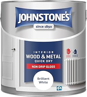 Johnstone's - Wood & Metal Paint - Gloss Finish - Brilliant White - 2.5l - Water Based - Non Drip & Quick Drying - Radiator Paint - Low Odour - Dry in 1-2 Hours - 8m2 Coverage per Litre