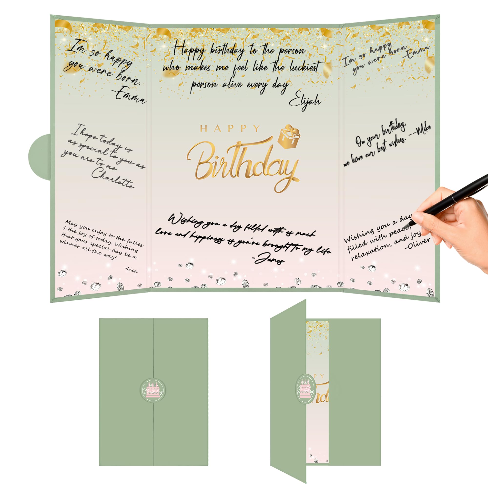 Crenics Green and Pink Birthday Guest Sign in Book Alternative 18" x 12"