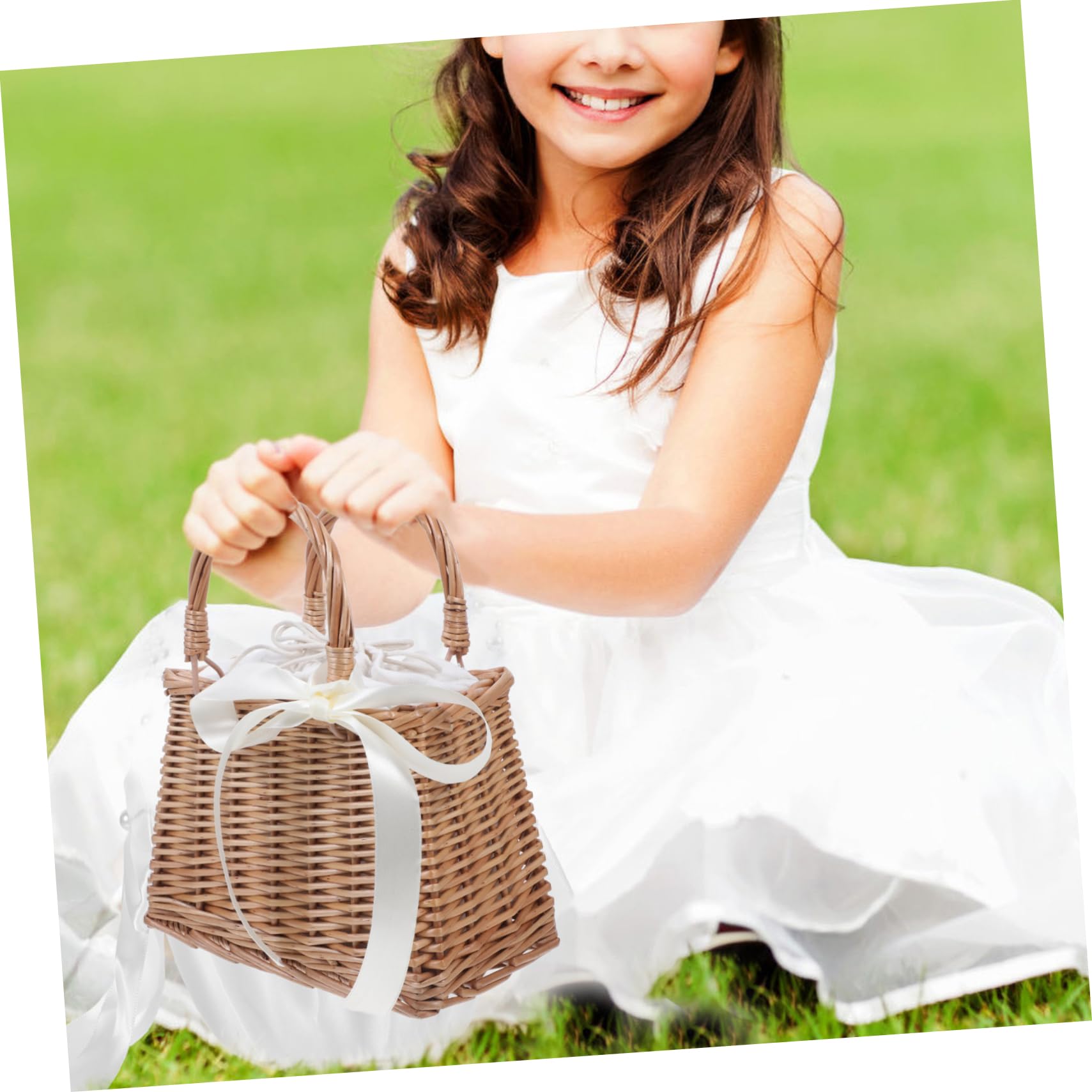 SOLUSTRE Blumenkorb und Henkel Kleiner mit Rattan Quadratischer aus Handgewebt Dekorativer Geschenkkorb Hochzeit Baumwollstoff für Heimdekoration