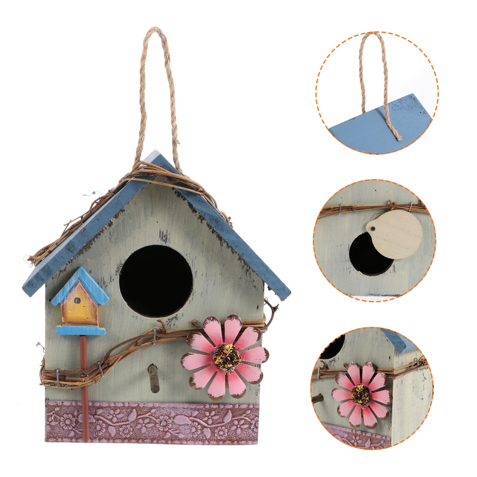 KOMBIUDA per Uccelli da Esterno in Legno con Design Unico per Pappagalli e Uccelli Selvatici Mangiatoia Sospesa Decorativa per Giardino Patio e Balcone Idea Regalo per Amanti della Natura