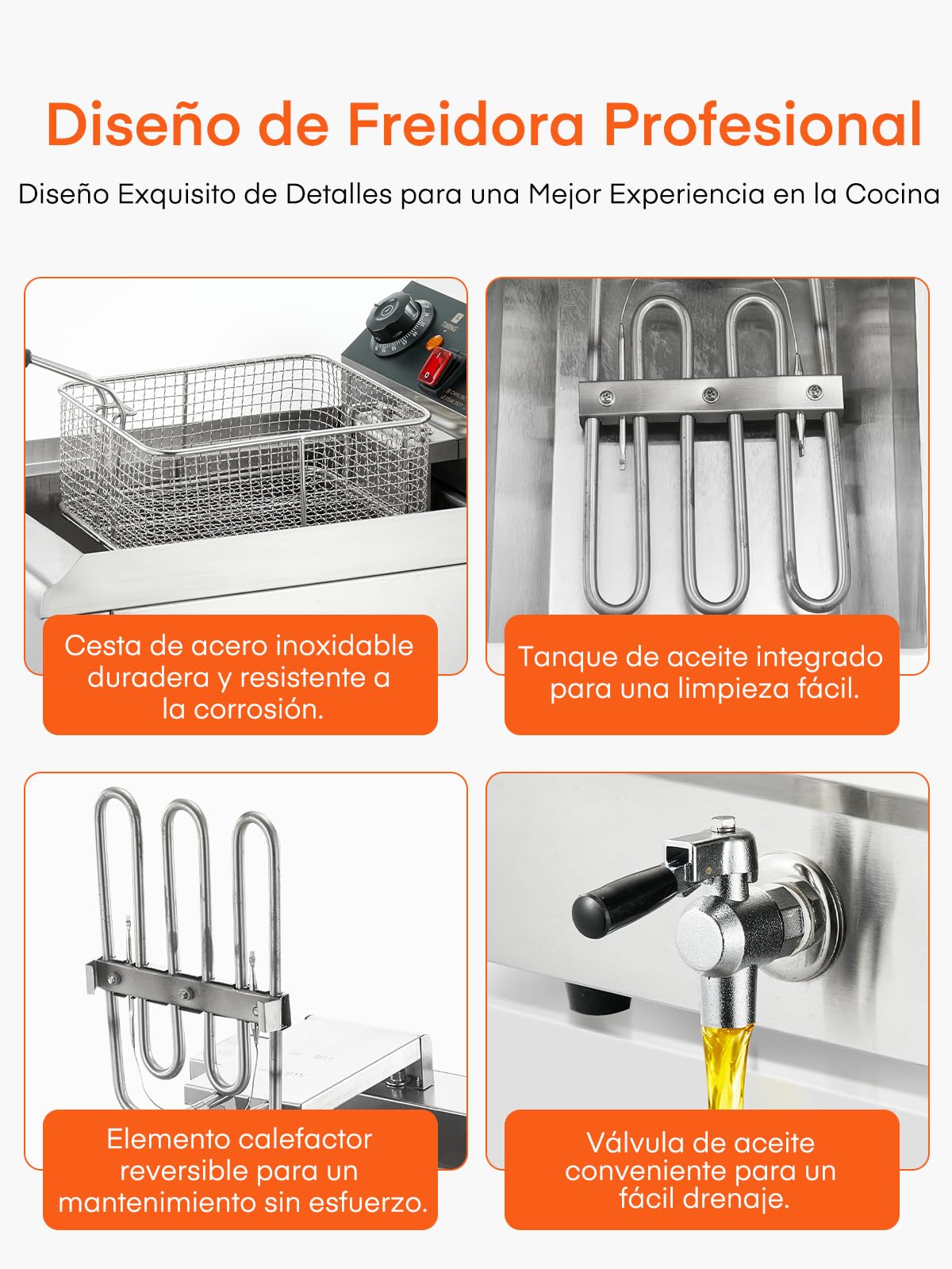 FOHERE 11L Elektrische Fritteuse mit Ölablass, 3000W Profi-Fritteuse mit Korb und Deckel, 60-Minuten-Timer, Temperaturregelung 60-200°C, ideal für Restaurant und private Küche