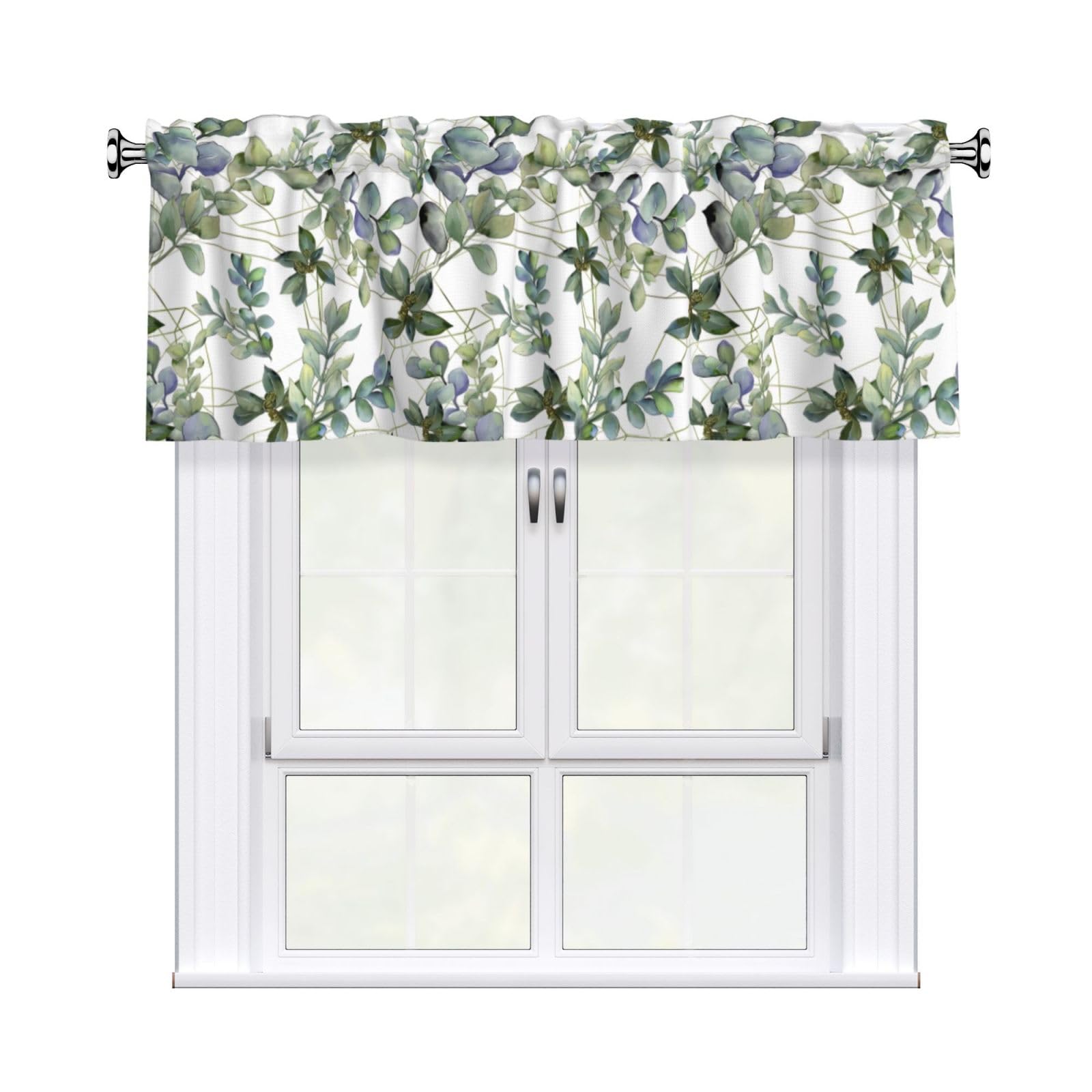 YYHHAOFA Green Eucalyptus Leaves Prints Durable Kitchen Window Layer – 54x18 Inch 100% Polyester Valance with Precision Construction