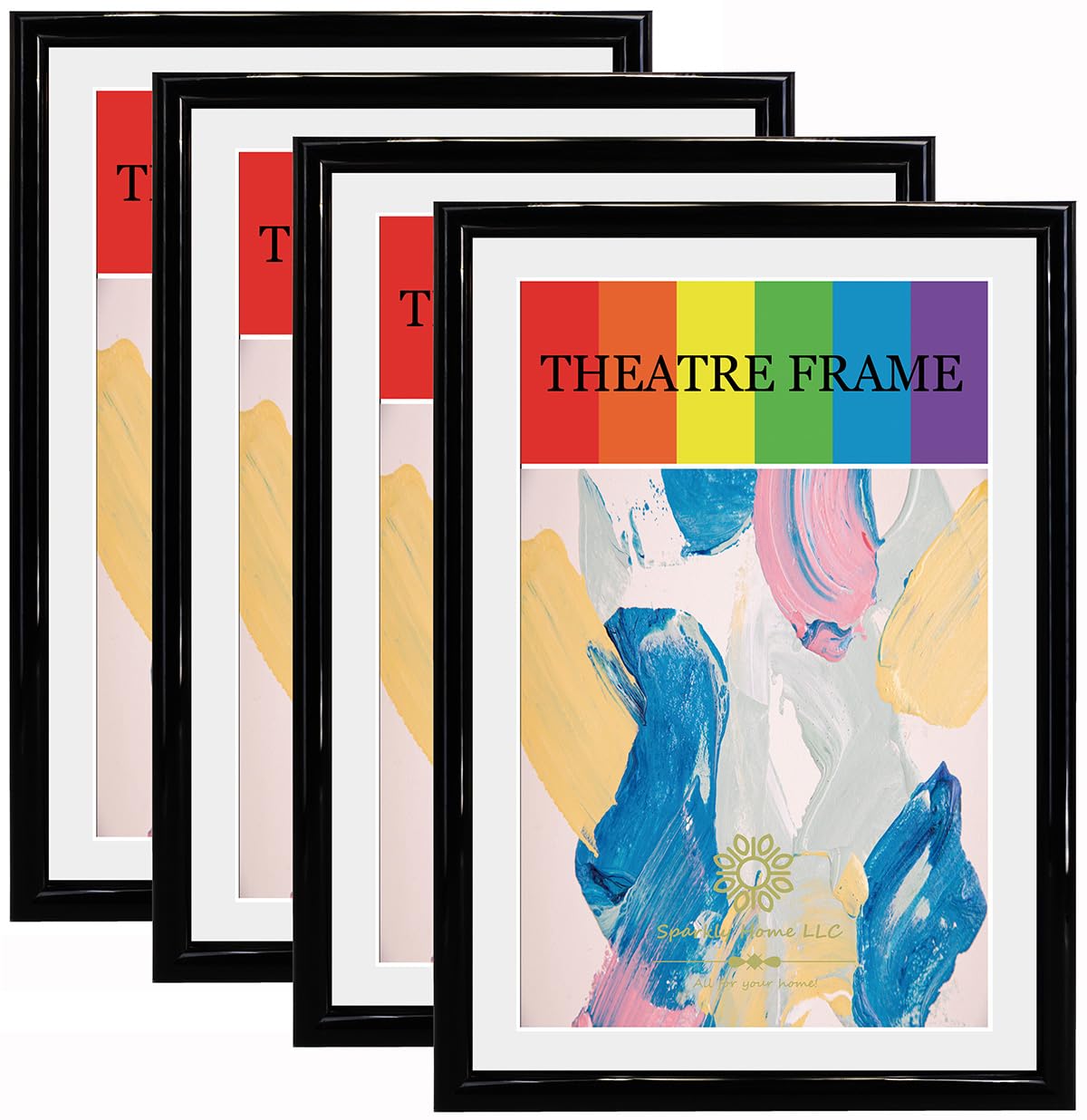 SparklyHome Black Theatre Frames with White Mat, 4 Pack, Holds 5.5x8.5-inch Media, Wall or Tabletop Display