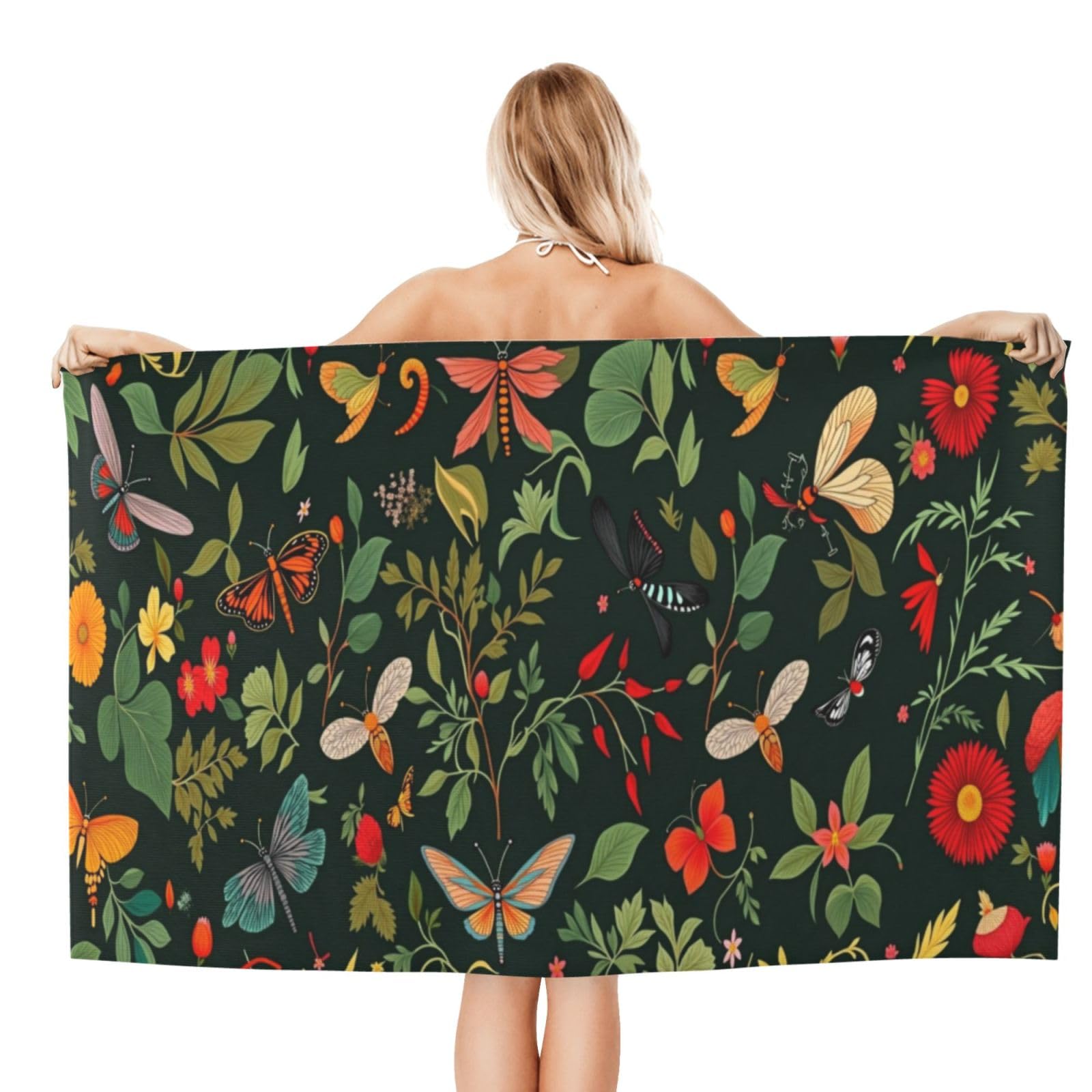 Anceky Beach Towel for Women, Butterfly Floral Sand-Free Microfiber Ultra Soft Lightweight Bath Towels for Outdoor Bathroom Swimming 32"X52"
