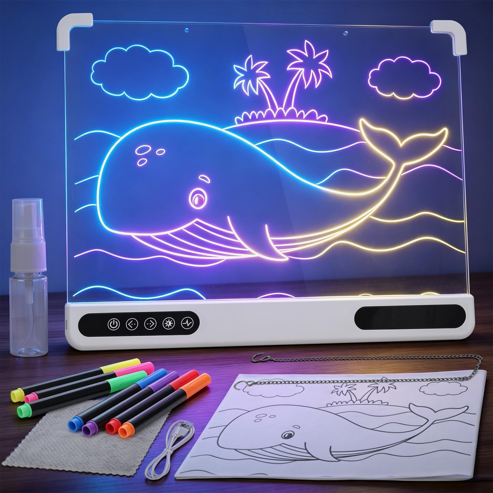 Lavagna da disegno a LED, 35 x 25 cm, ricaricabile, con sette colori
