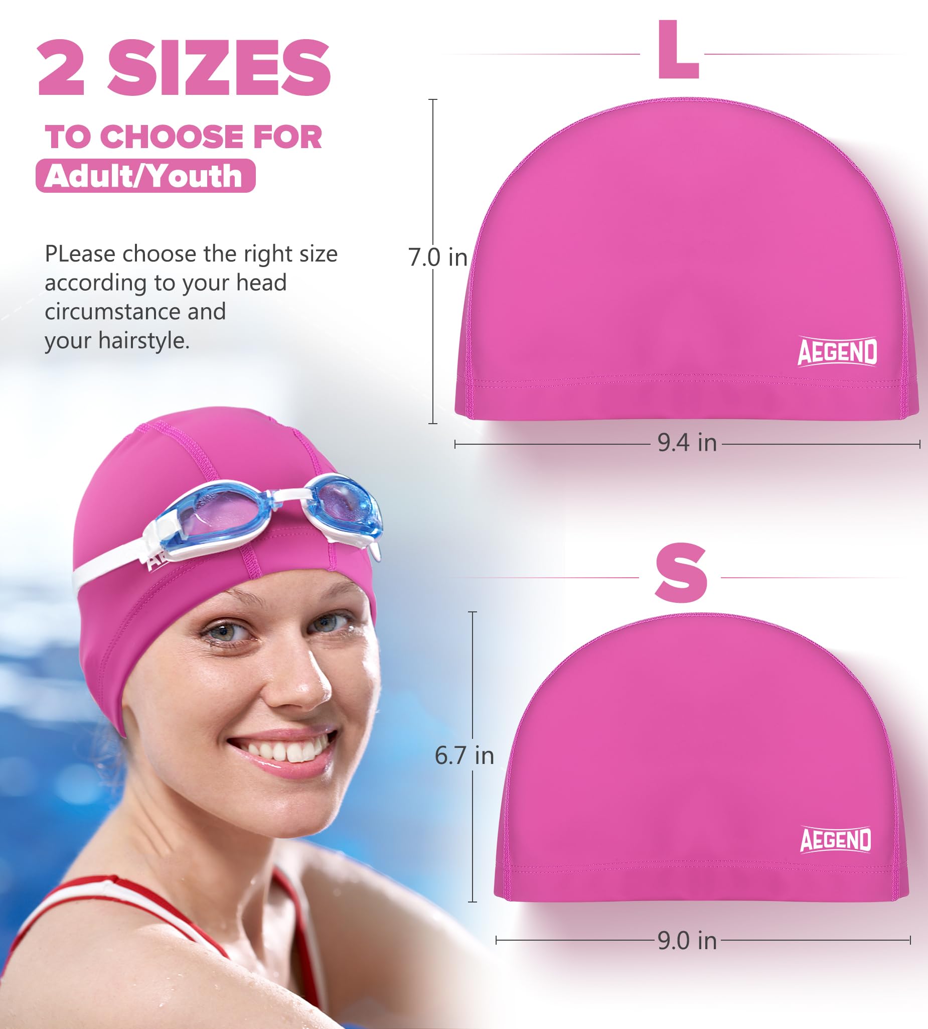 Aegend Fabric Swim Cap, Silicone Waterproof Layer - Breathable Cloth Swimming Cap, Keep Hair Dry with Hight Elasticity for Women Men Youth Kids, 2 Sizes to Choose (Pink, Large)