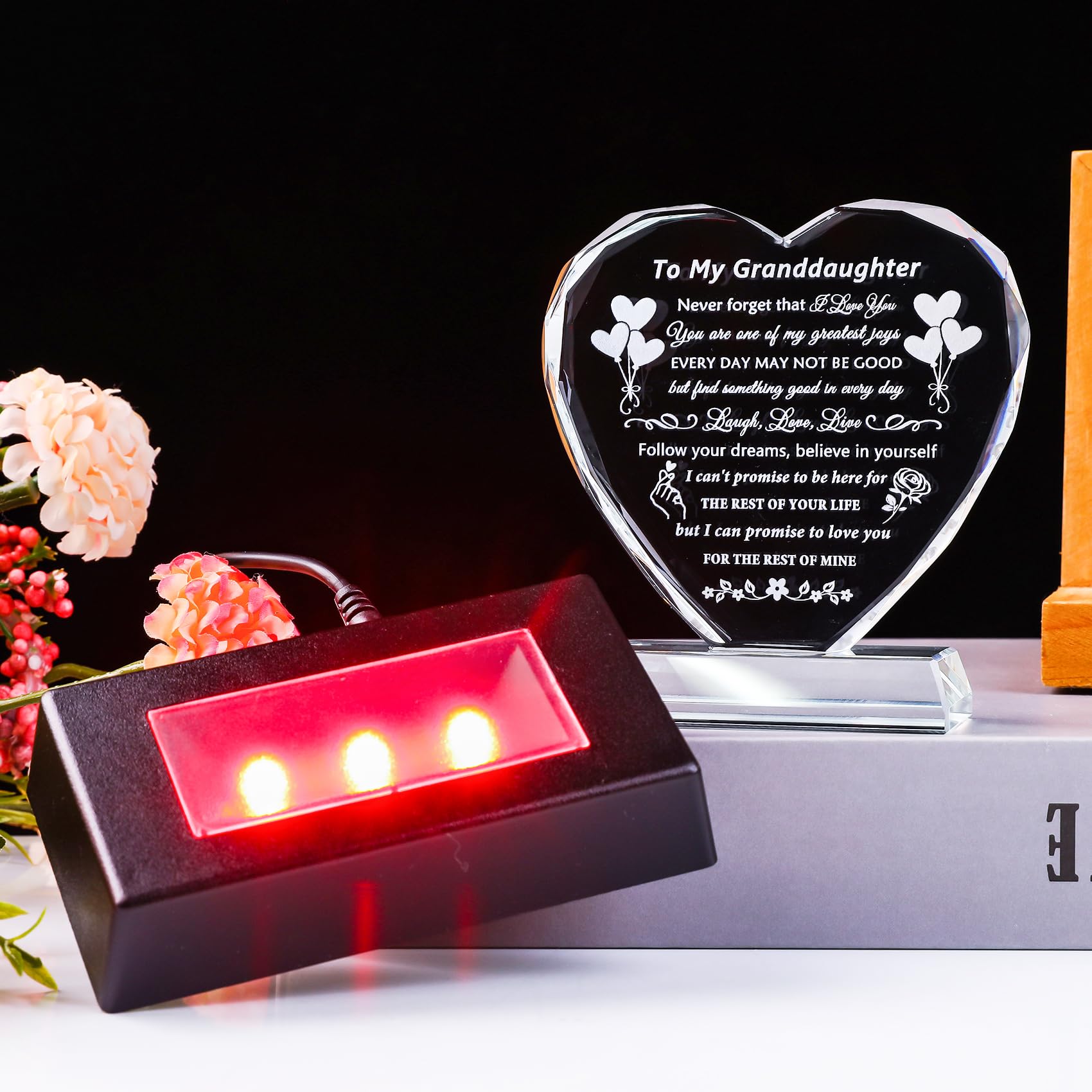 YWHL Granddaughter Gifts from Grandma Grandpa Birthday Gifts for Granddaughter Crystal Keepsake with Colorful Base Meaningful Gift for Granddaughters from Nana on Christmas Wedding Graduation