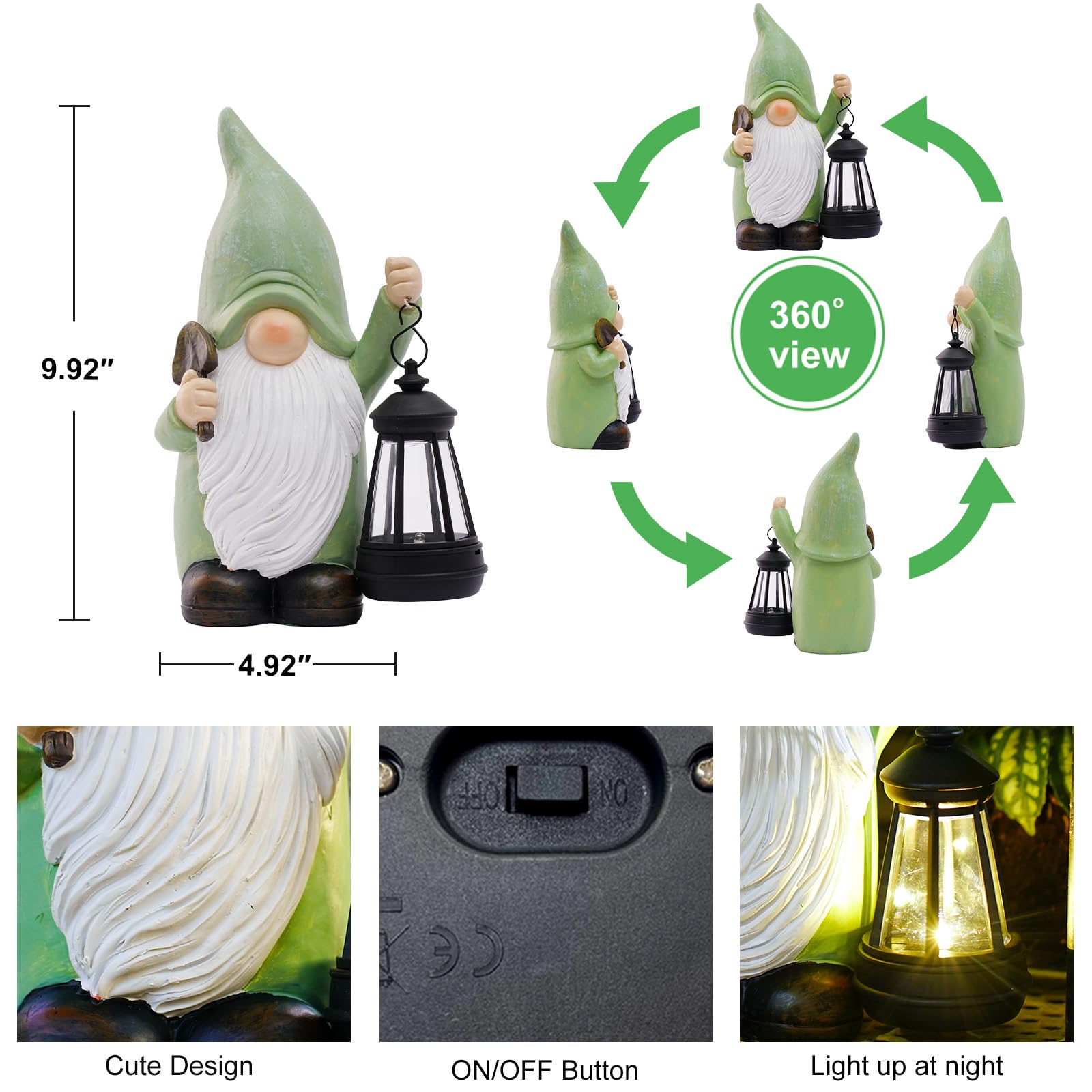Nain de jardin amusant avec lanterne, statue de nain de jardin solaire, décoration de jardin étanche, cadeau pour terrasse, pelouse, cour, 25 cm de haut